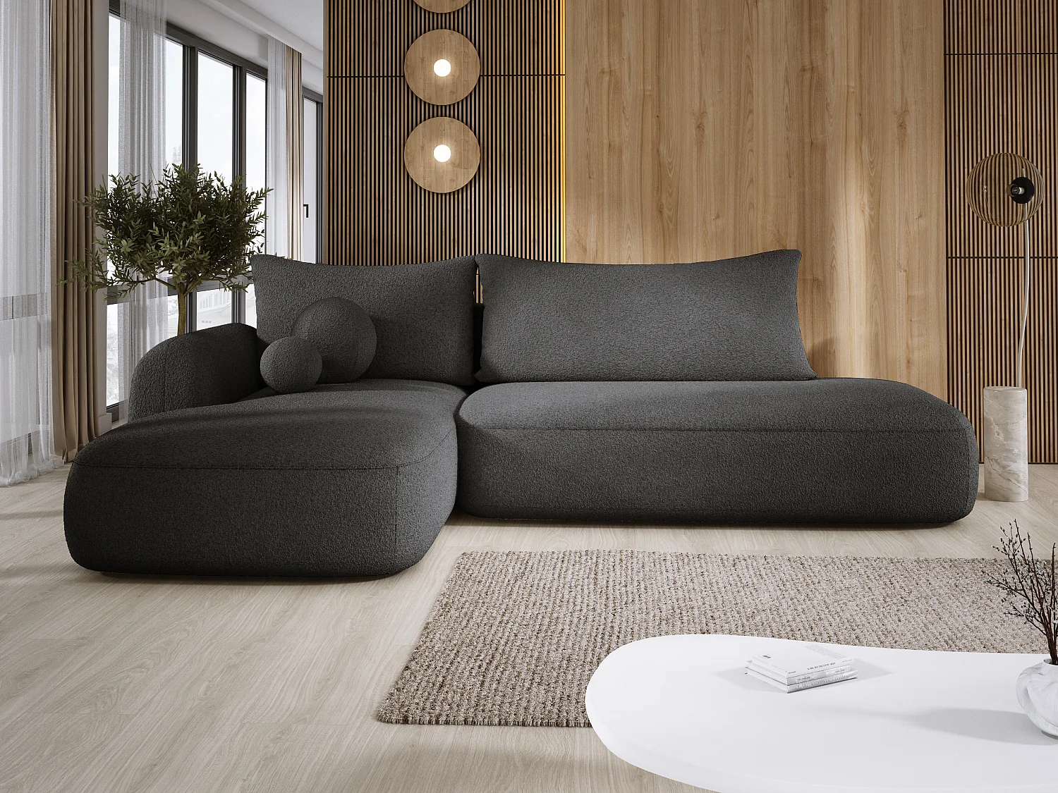 Canapé d'angle BABU avec lit – Sofa convertible moderne NOW OR NEVER, 300x105x60cm, côté gauche, NOIR