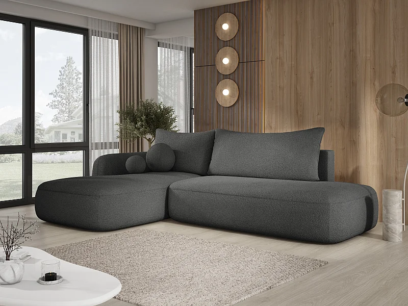Canapé d'angle BABU avec lit – Sofa convertible moderne NOW OR NEVER, 300x105x60cm, côté gauche, NOIR