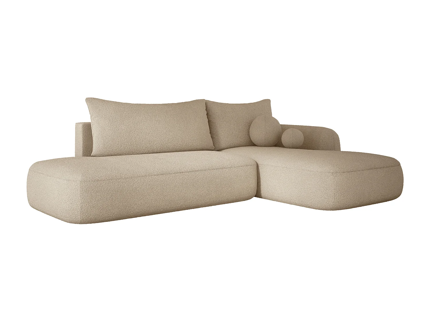 Narożnik BABU z funkcją spania – nowoczesna sofa do salonu, materiał NOW OR NEVER, 300x105x60 cm, prawa strona, BEŻOWY