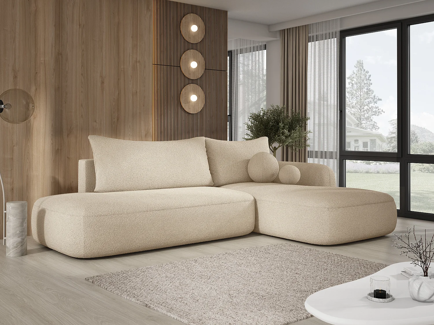 Canapé d'angle BABU avec lit – Sofa convertible moderne NOW OR NEVER, 300x105x60cm, côté droit, BEIGE