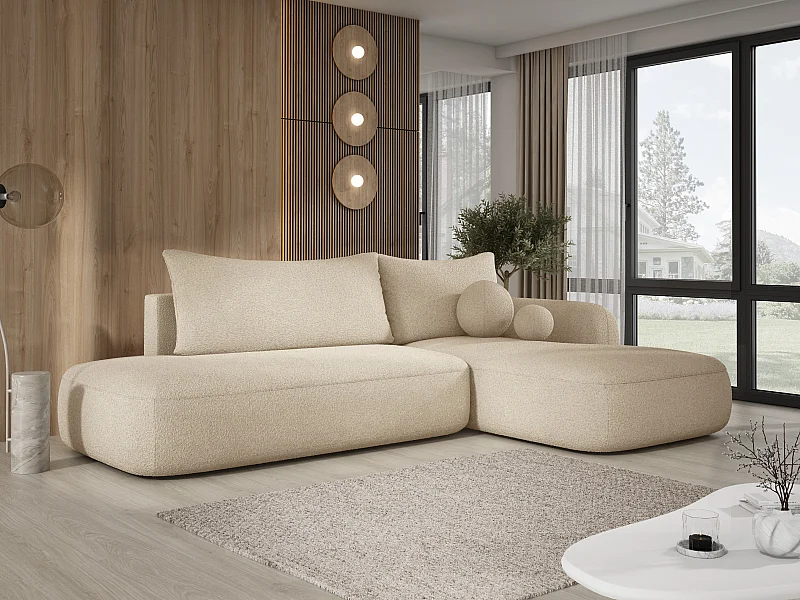 Canapé d'angle BABU avec lit – Sofa convertible moderne NOW OR NEVER, 300x105x60cm, côté droit, BEIGE