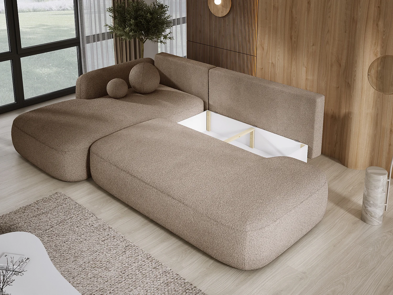 Canapé d'angle BABU avec lit – Sofa convertible moderne NOW OR NEVER, 300x105x60cm, côté gauche, VERT