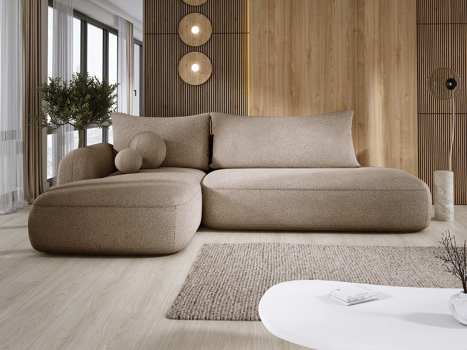 Canapé d'angle BABU avec lit – Sofa convertible moderne NOW OR NEVER, 300x105x60cm, côté gauche, VERT