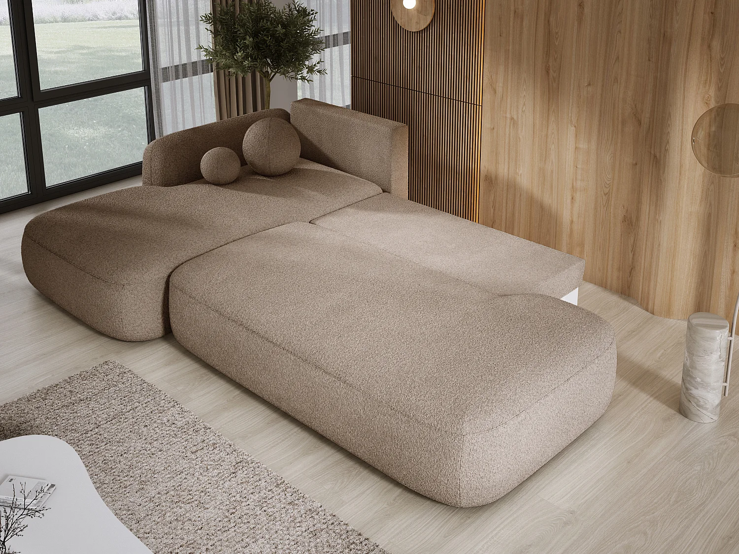 Canapé d'angle BABU avec lit – Sofa convertible moderne NOW OR NEVER, 300x105x60cm, côté gauche, VERT