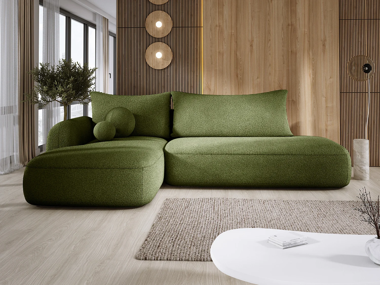 Canapé d'angle BABU avec lit – Sofa convertible moderne NOW OR NEVER, 300x105x60cm, côté gauche, ORANGE