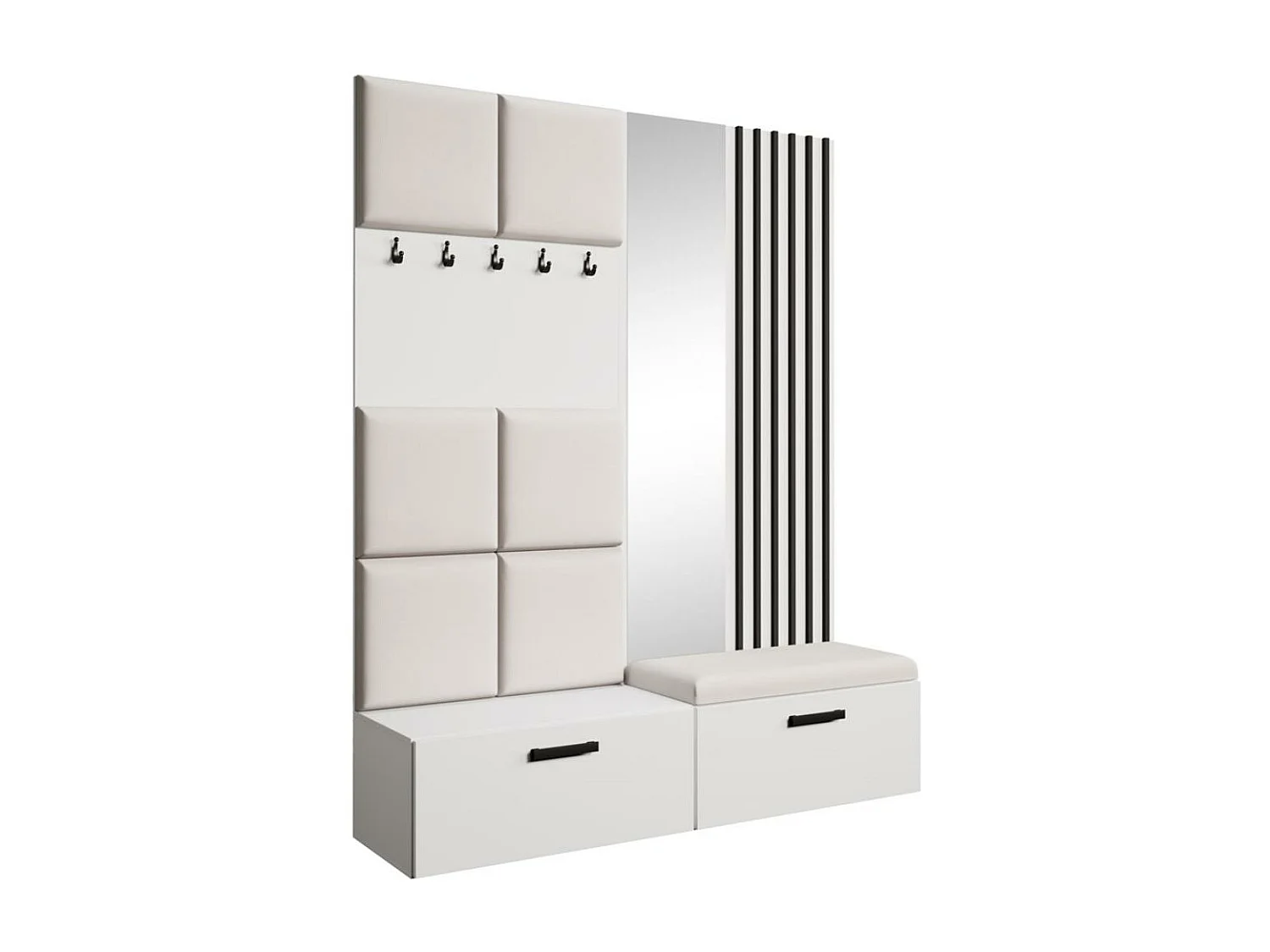 GARDEROBE Margaret I+II 162/203/43 avec panneaux/lames/miroir rembourrés