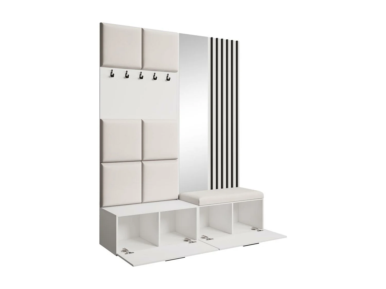 GARDEROBE Margaret I+II 162/203/43 avec panneaux/lames/miroir rembourrés