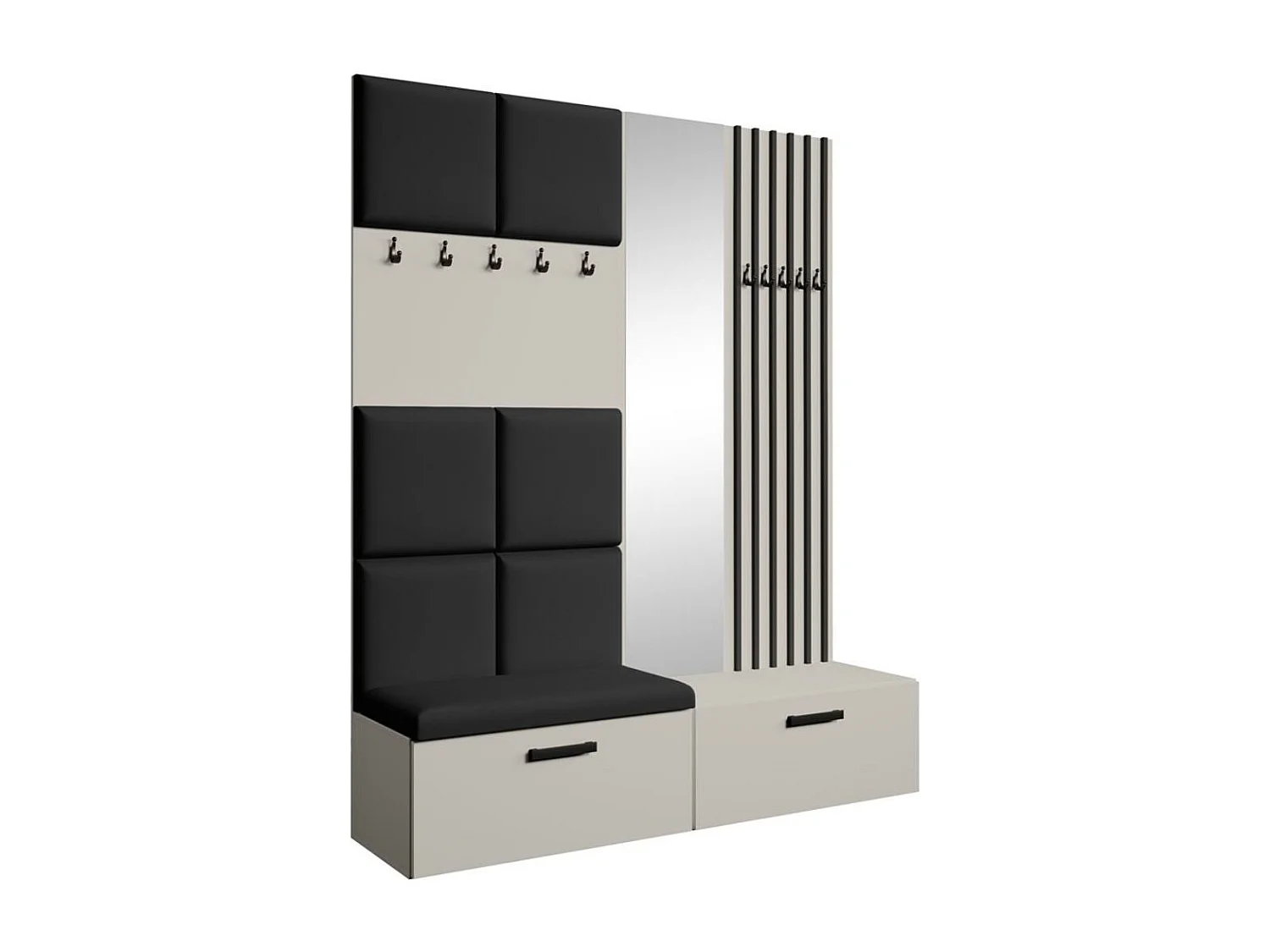 GARDEROBE Margaret I+II 162/203/43 met gestoffeerde panelen/lamellen/spiegel