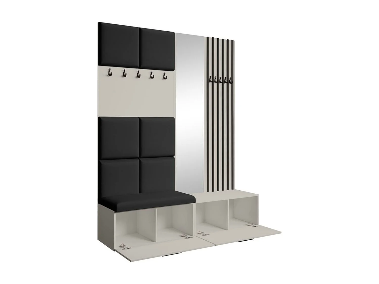 GARDEROBE Margaret I+II 162/203/43 met gestoffeerde panelen/lamellen/spiegel