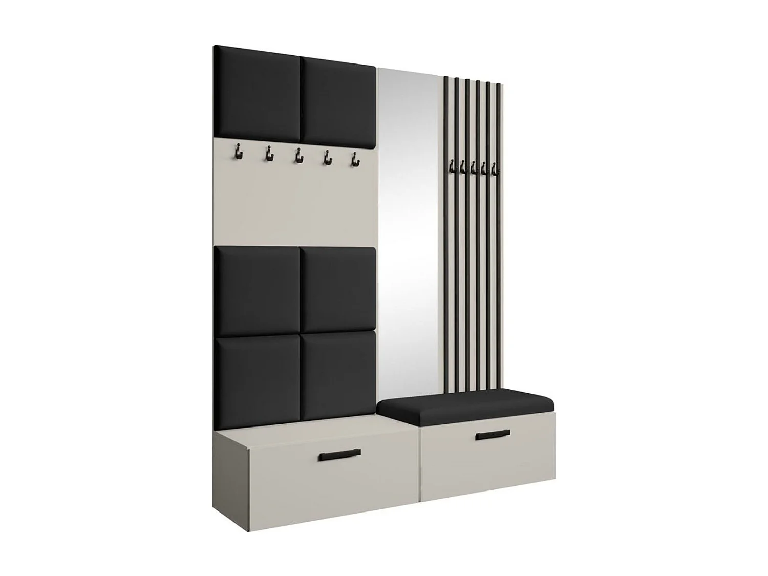 GARDEROBE Margaret I+II 162/203/43 met gestoffeerde panelen/lamellen/spiegel