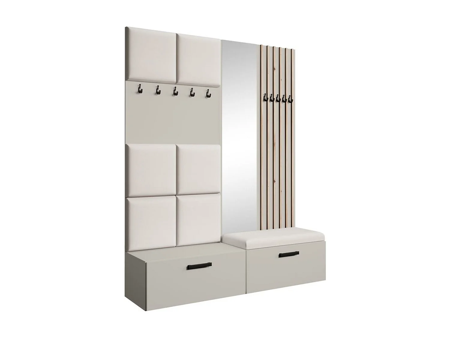 GARDEROBE Margaret I+II 162/203/43 avec panneaux/lames/miroir rembourrés