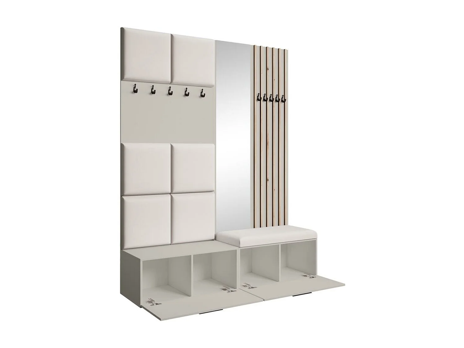 GARDEROBE Margaret I+II 162/203/43 avec panneaux/lames/miroir rembourrés