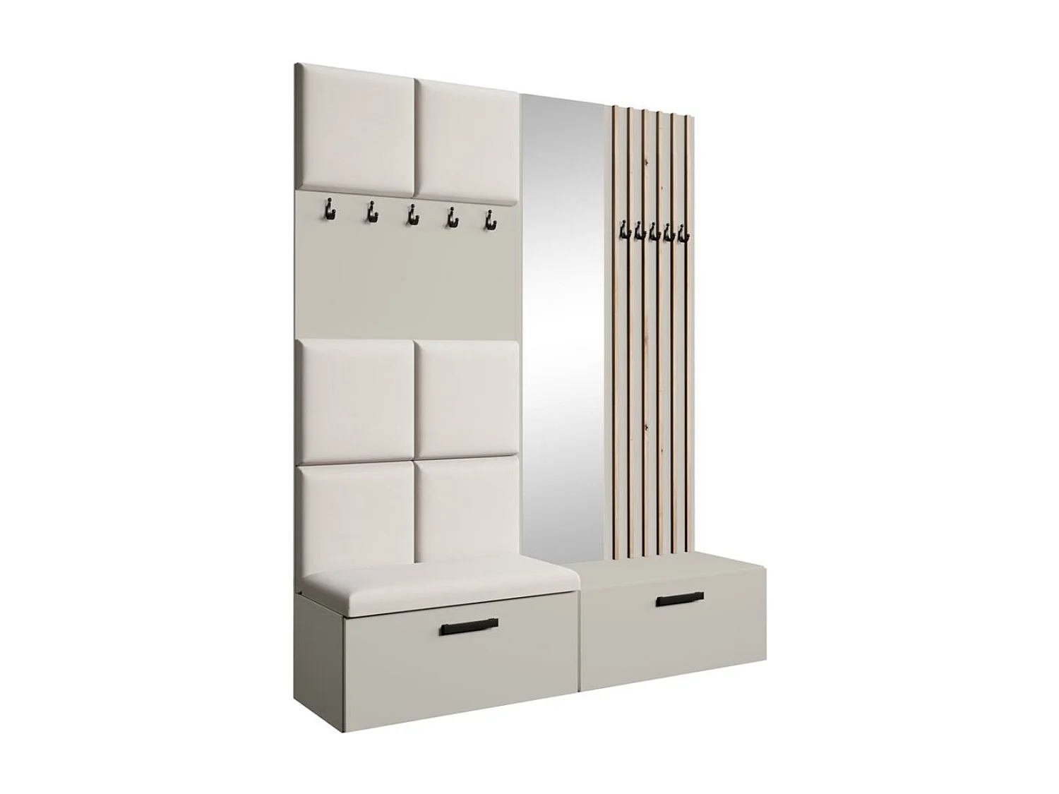 GARDEROBE Margaret I+II 162/203/43 avec panneaux/lames/miroir rembourrés