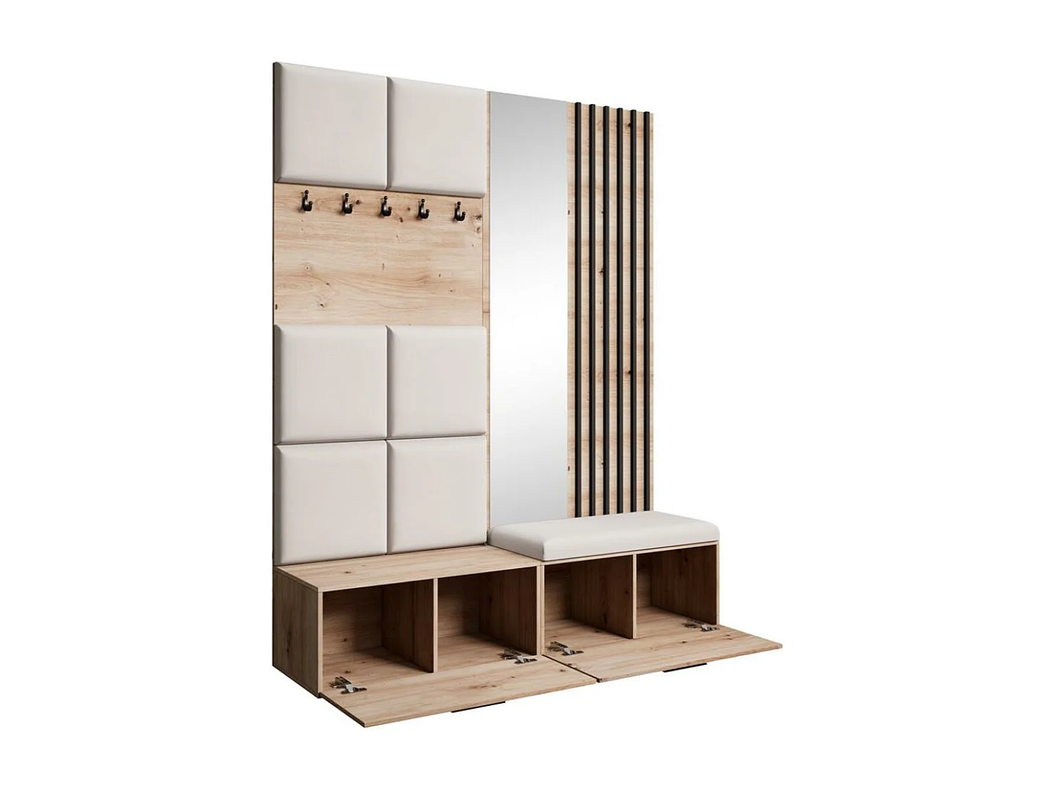 GARDEROBE Margaret I+II 162/203/43 avec panneaux/lames/miroir rembourrés