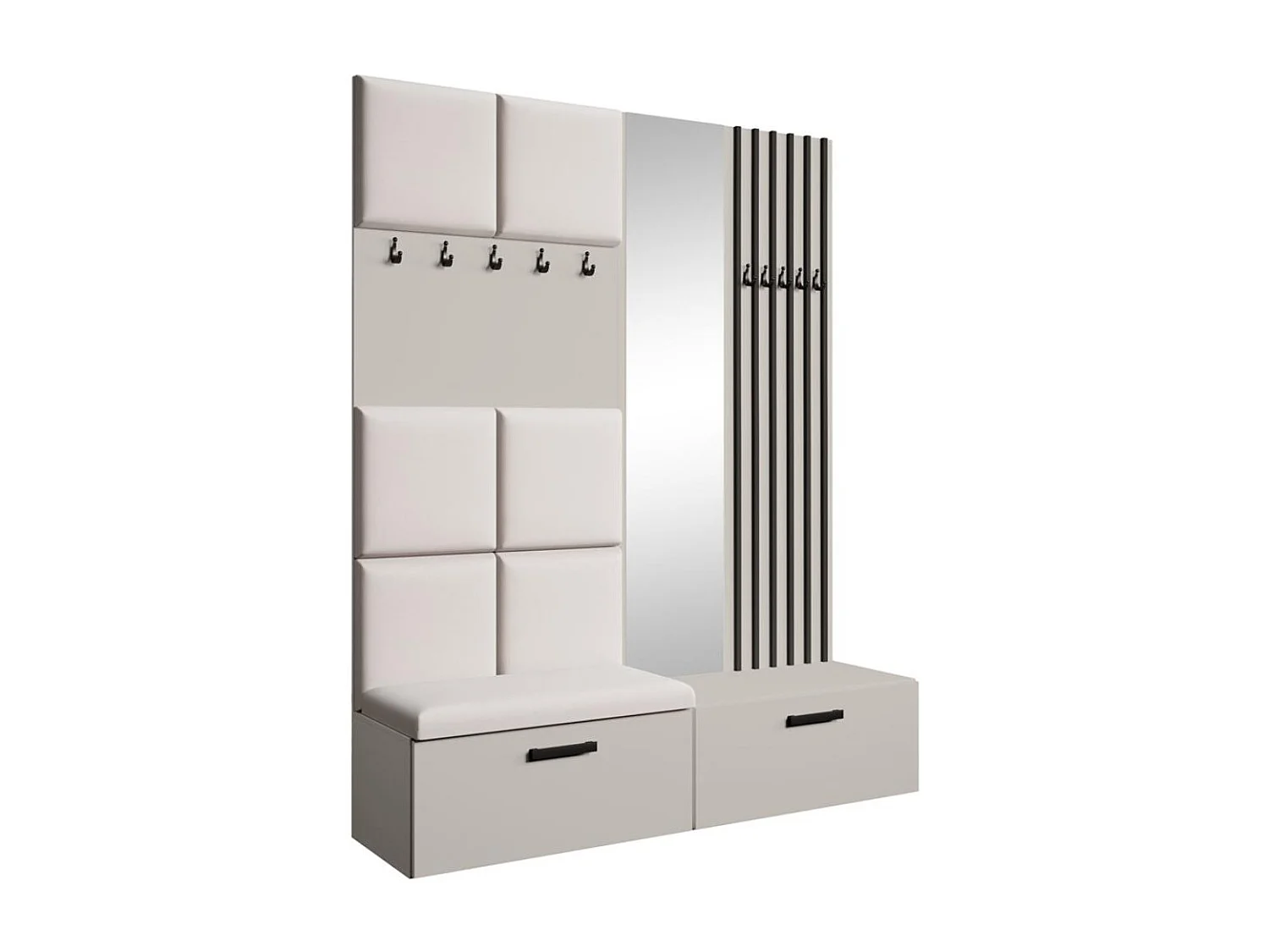 GARDEROBE Margaret I+II 162/203/43 avec panneaux/lames/miroir rembourrés