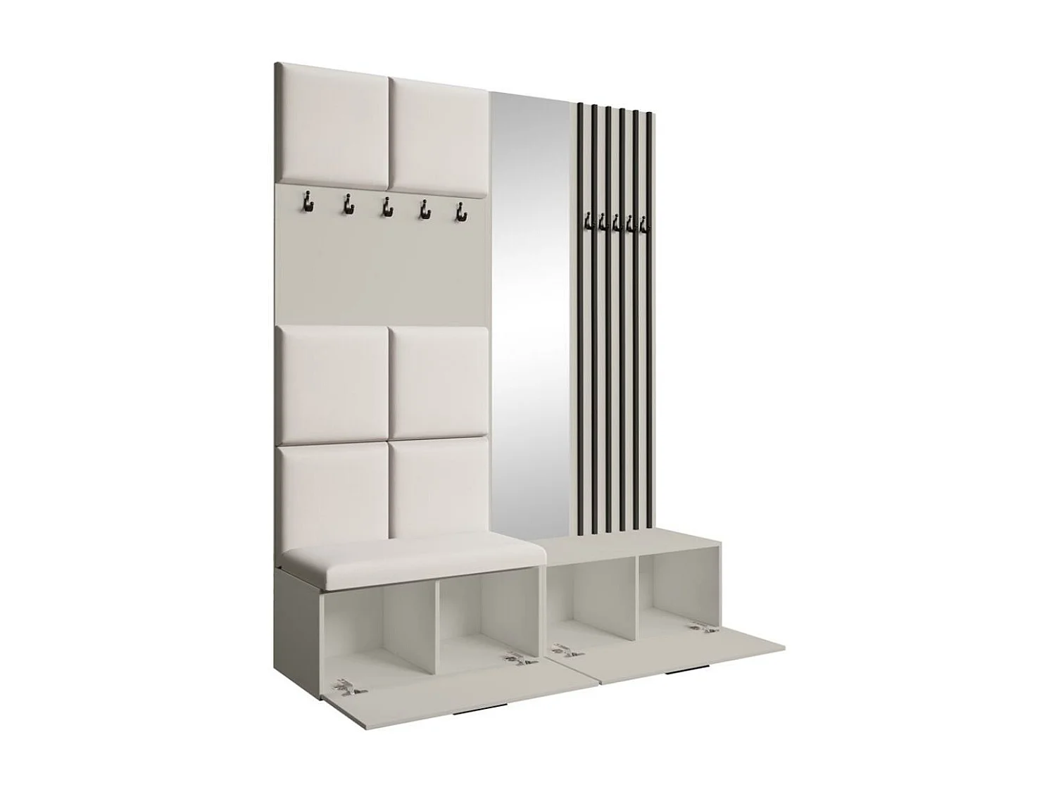 GARDEROBE Margaret I+II 162/203/43 avec panneaux/lames/miroir rembourrés