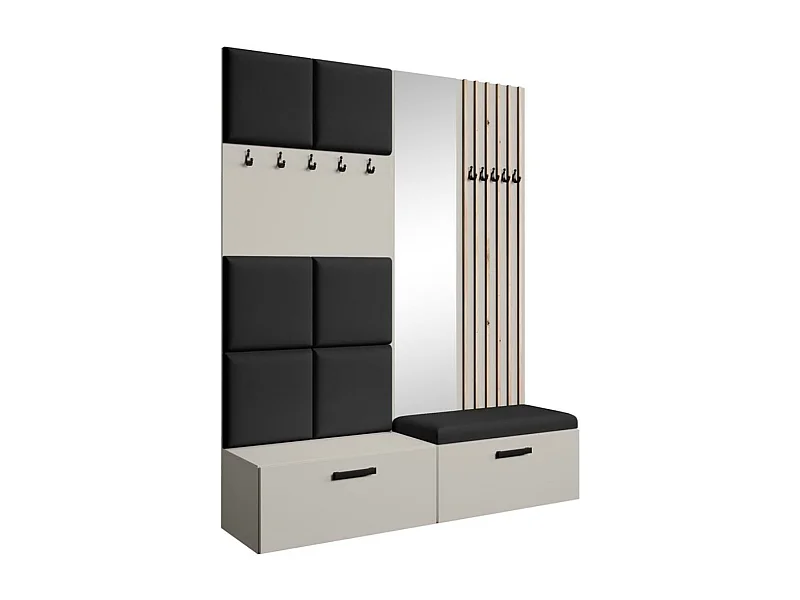 GARDEROBE Margaret I+II 162/203/43 met gestoffeerde panelen/lamellen/spiegel