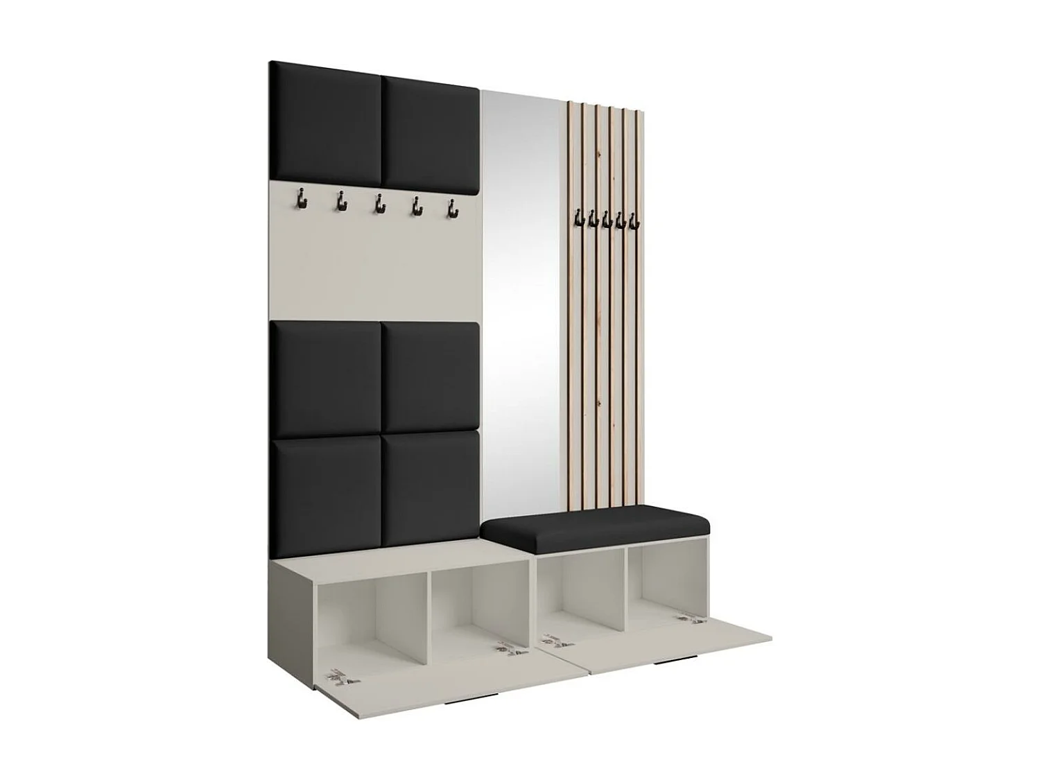 GARDEROBE Margaret I+II 162/203/43 avec panneaux/lames/miroir rembourrés