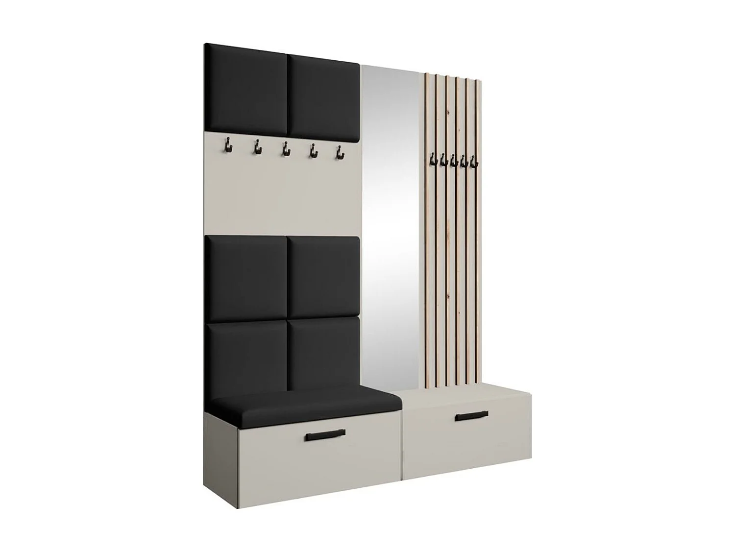 GARDEROBE Margaret I+II 162/203/43 avec panneaux/lames/miroir rembourrés