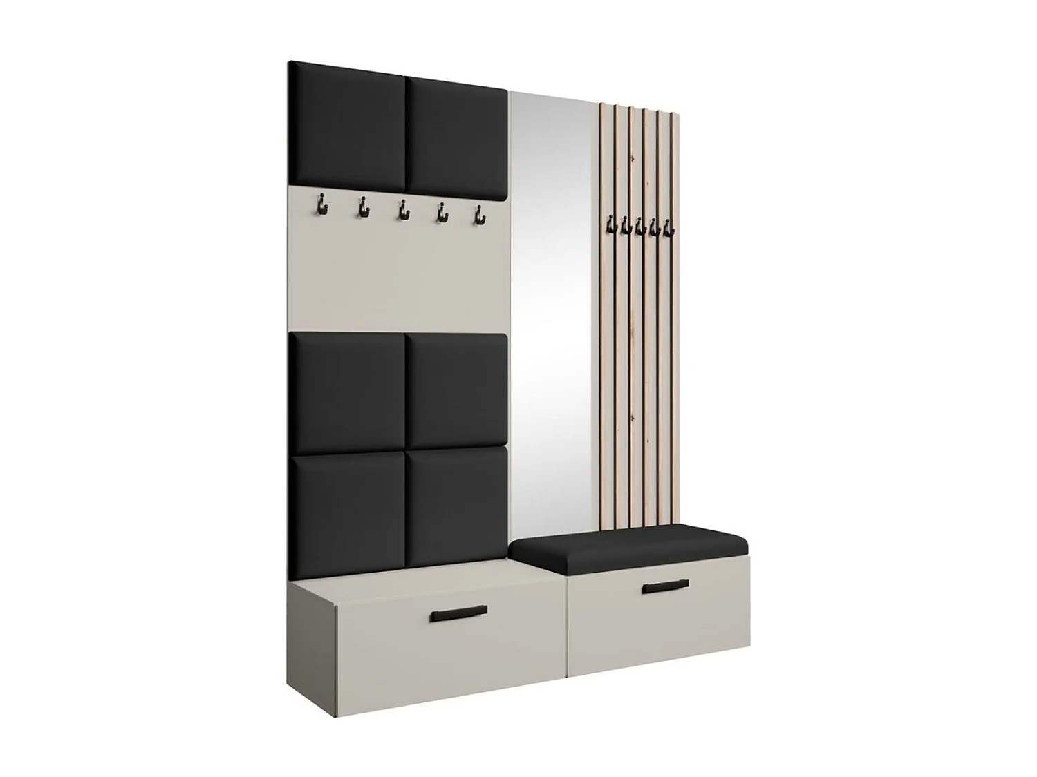 GARDEROBE Margaret I+II 162/203/43 avec panneaux/lames/miroir rembourrés