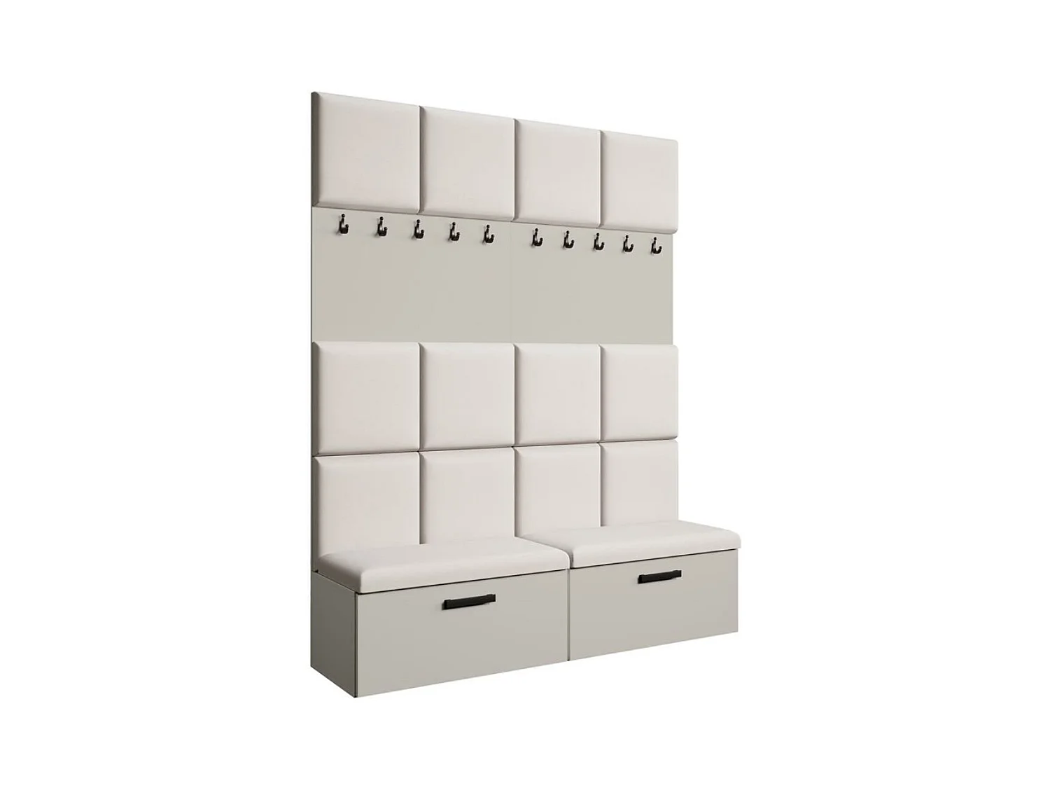 GARDEROBE Margaret I+I 162/203/43 met gestoffeerde panelen en schoenenkast