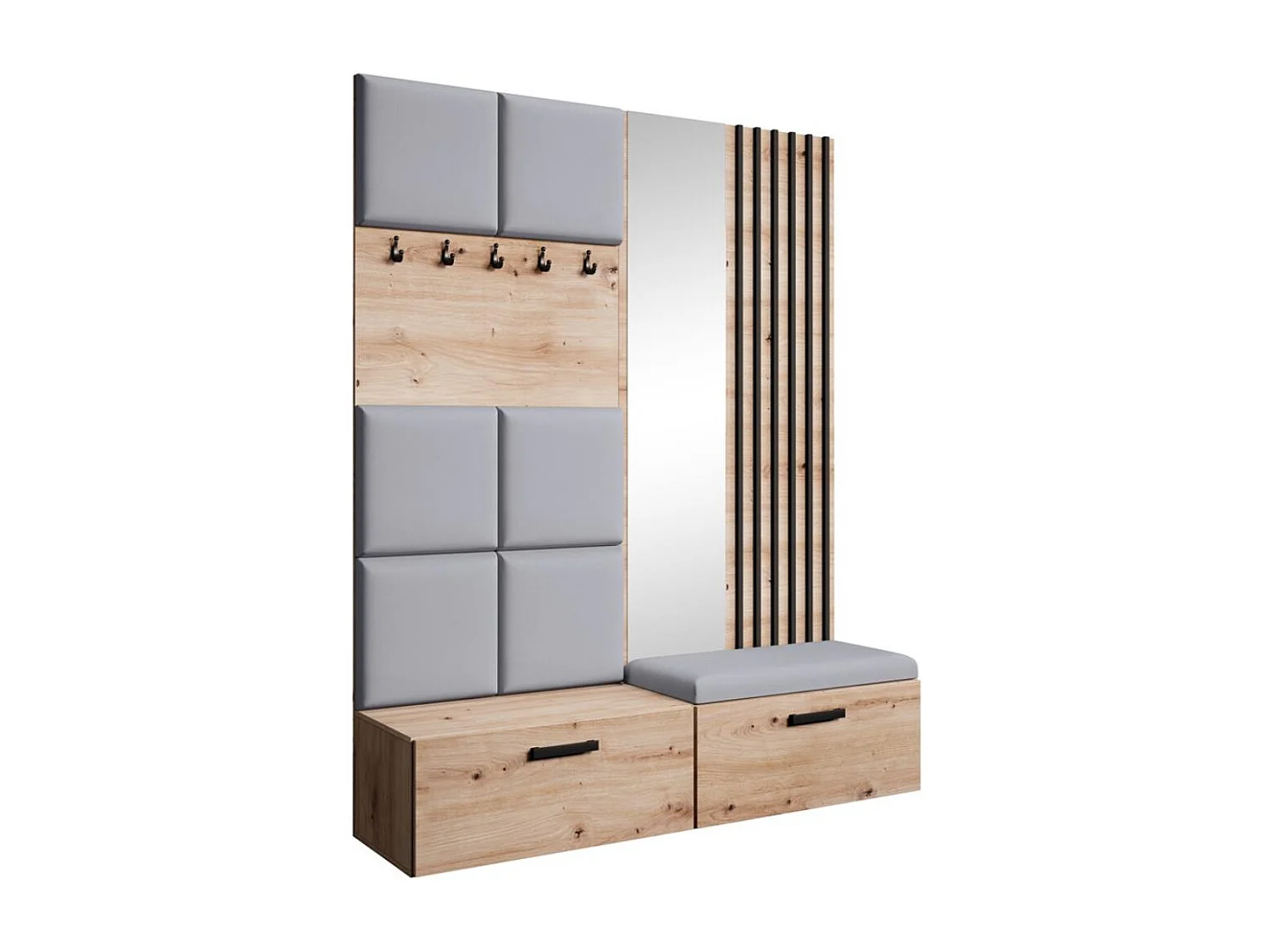 GARDEROBE Margaret I+II 162/203/43 avec panneaux/lames/miroir rembourrés