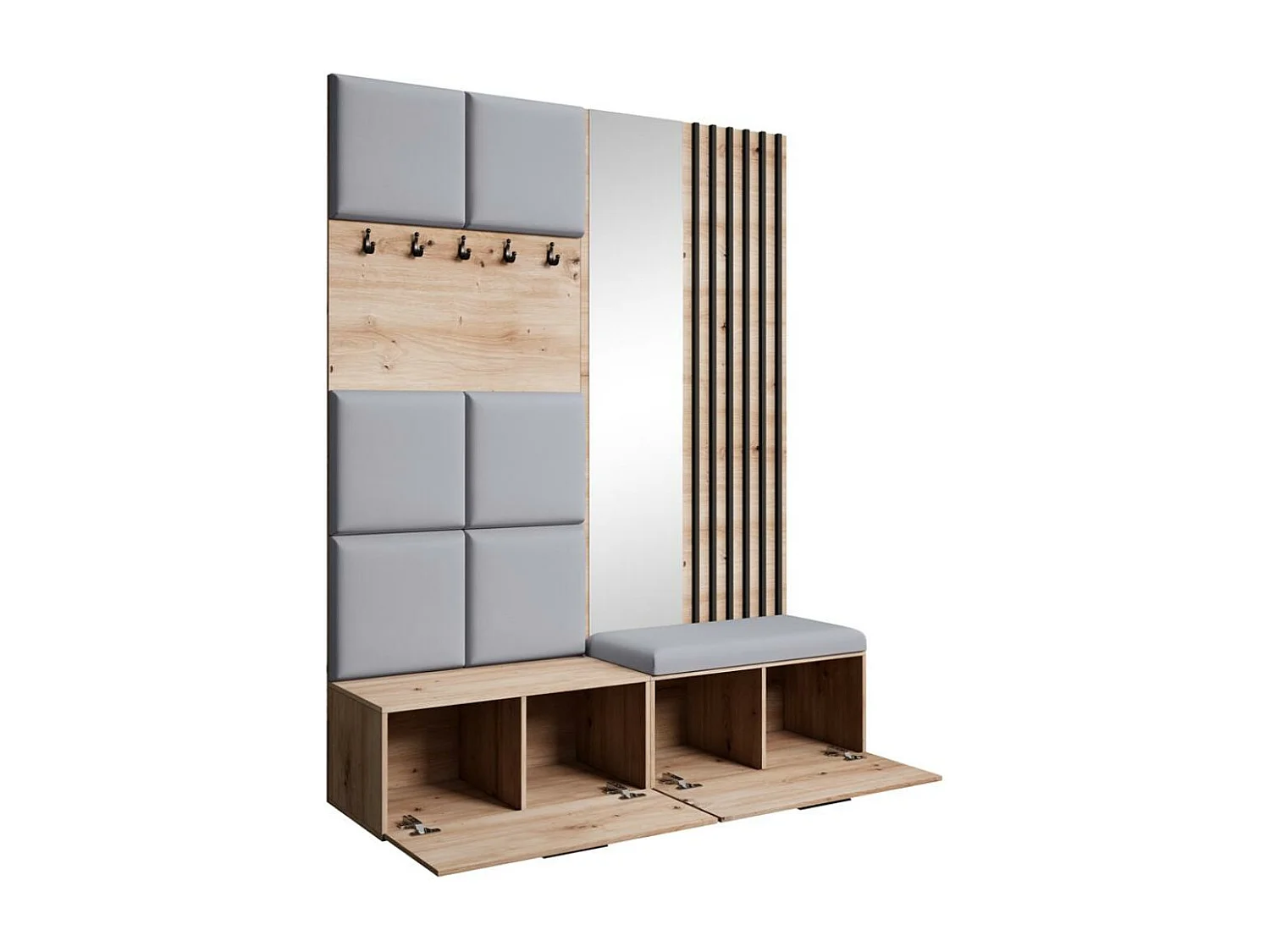 GARDEROBE Margaret I+II 162/203/43 avec panneaux/lames/miroir rembourrés