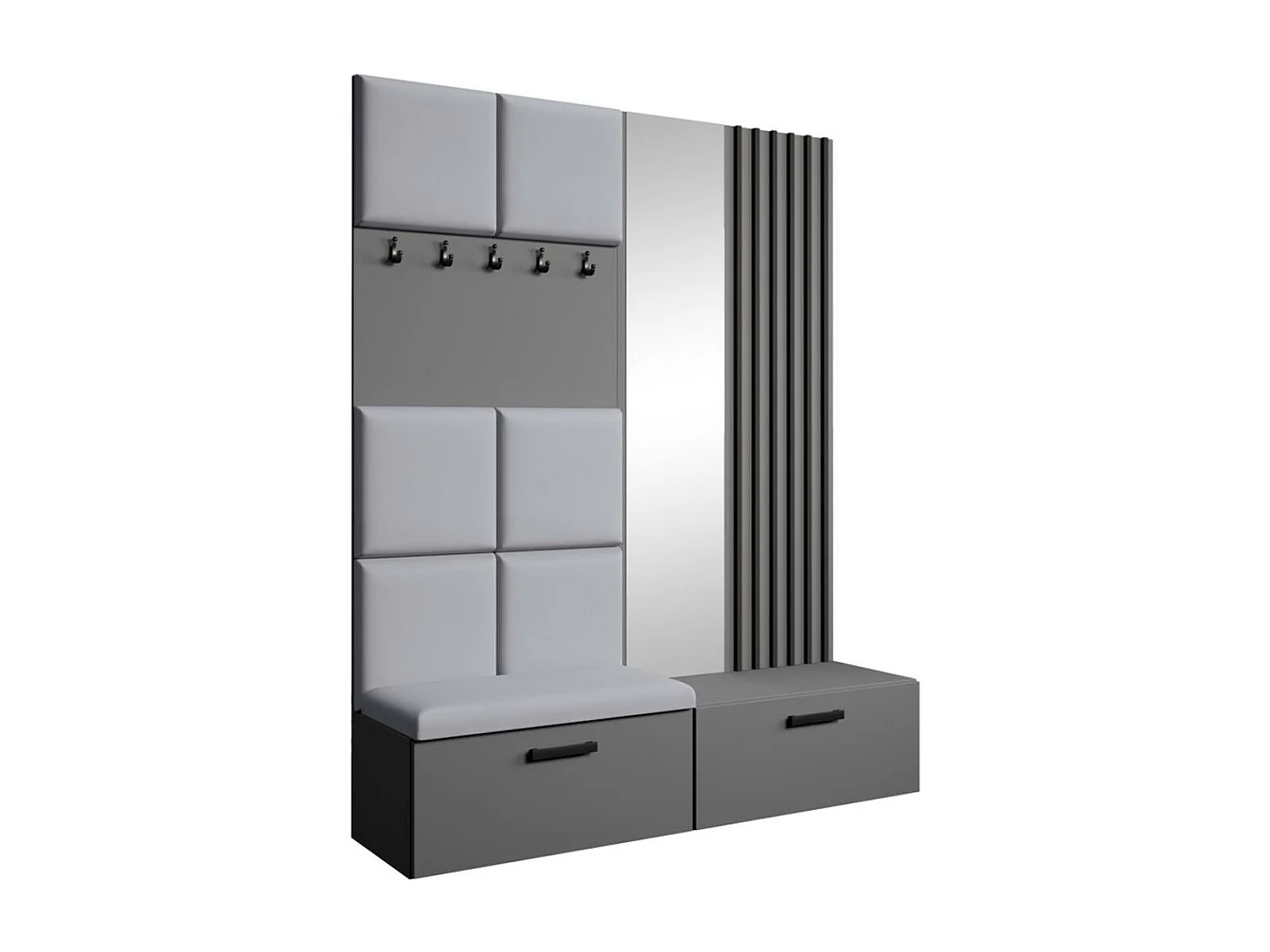 GARDEROBE Margaret I+II 162/203/43 avec panneaux/lames/miroir rembourrés