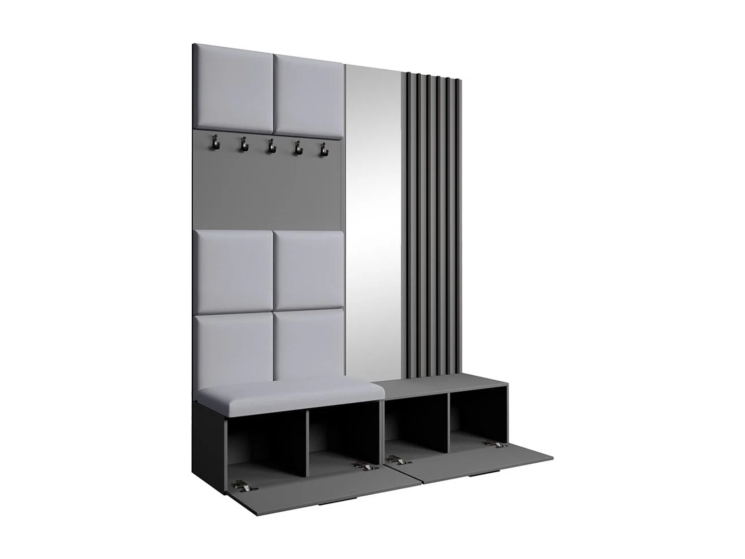 GARDEROBE Margaret I+II 162/203/43 avec panneaux/lames/miroir rembourrés