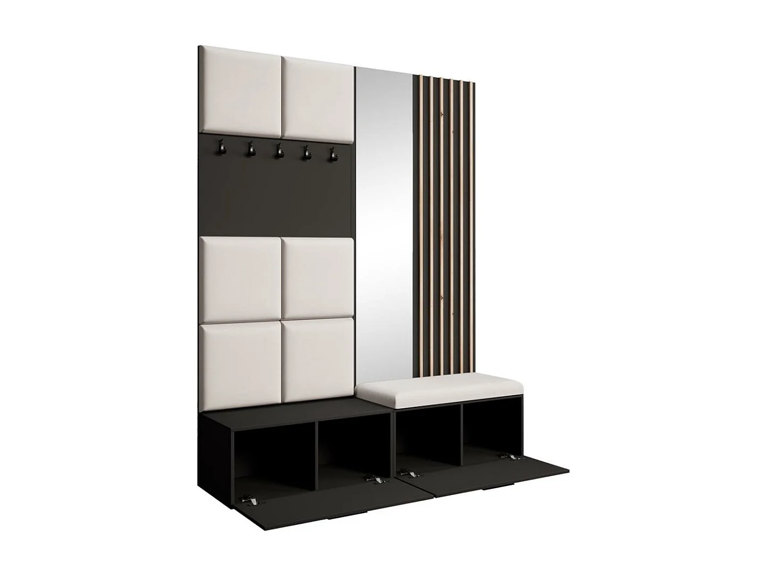 GARDEROBE Margaret I+II 162/203/43 avec panneaux/lames/miroir rembourrés