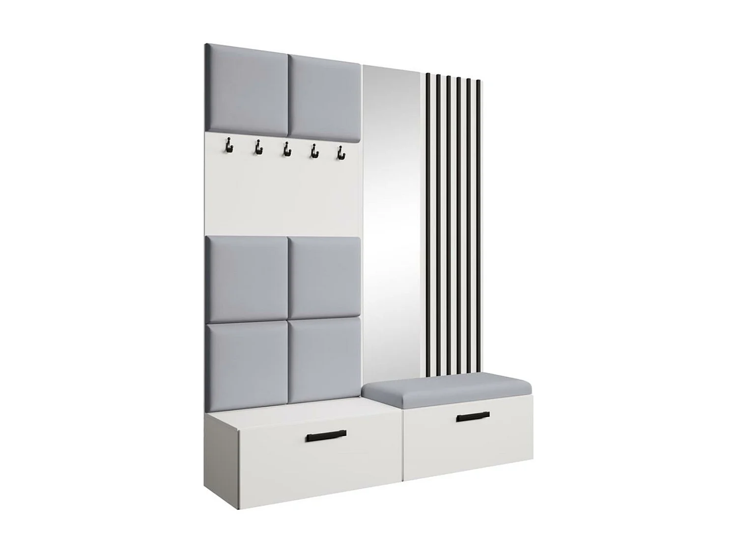 GARDEROBE Margaret I+II 162/203/43 avec panneaux/lames/miroir rembourrés