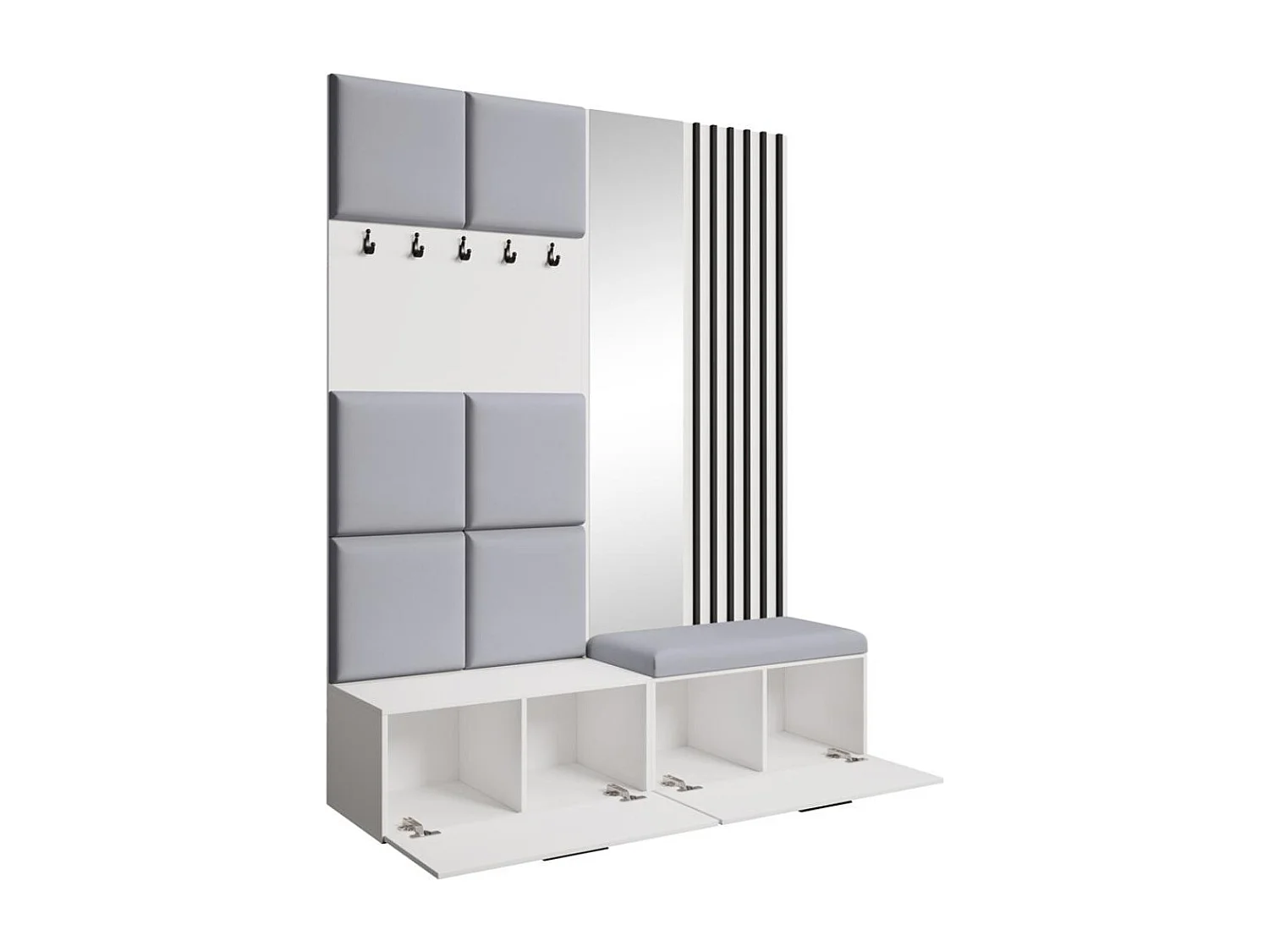 GARDEROBE Margaret I+II 162/203/43 avec panneaux/lames/miroir rembourrés