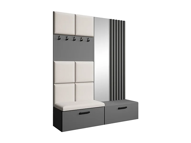 GARDEROBE Margaret I+II 162/203/43 avec panneaux/lames/miroir rembourrés