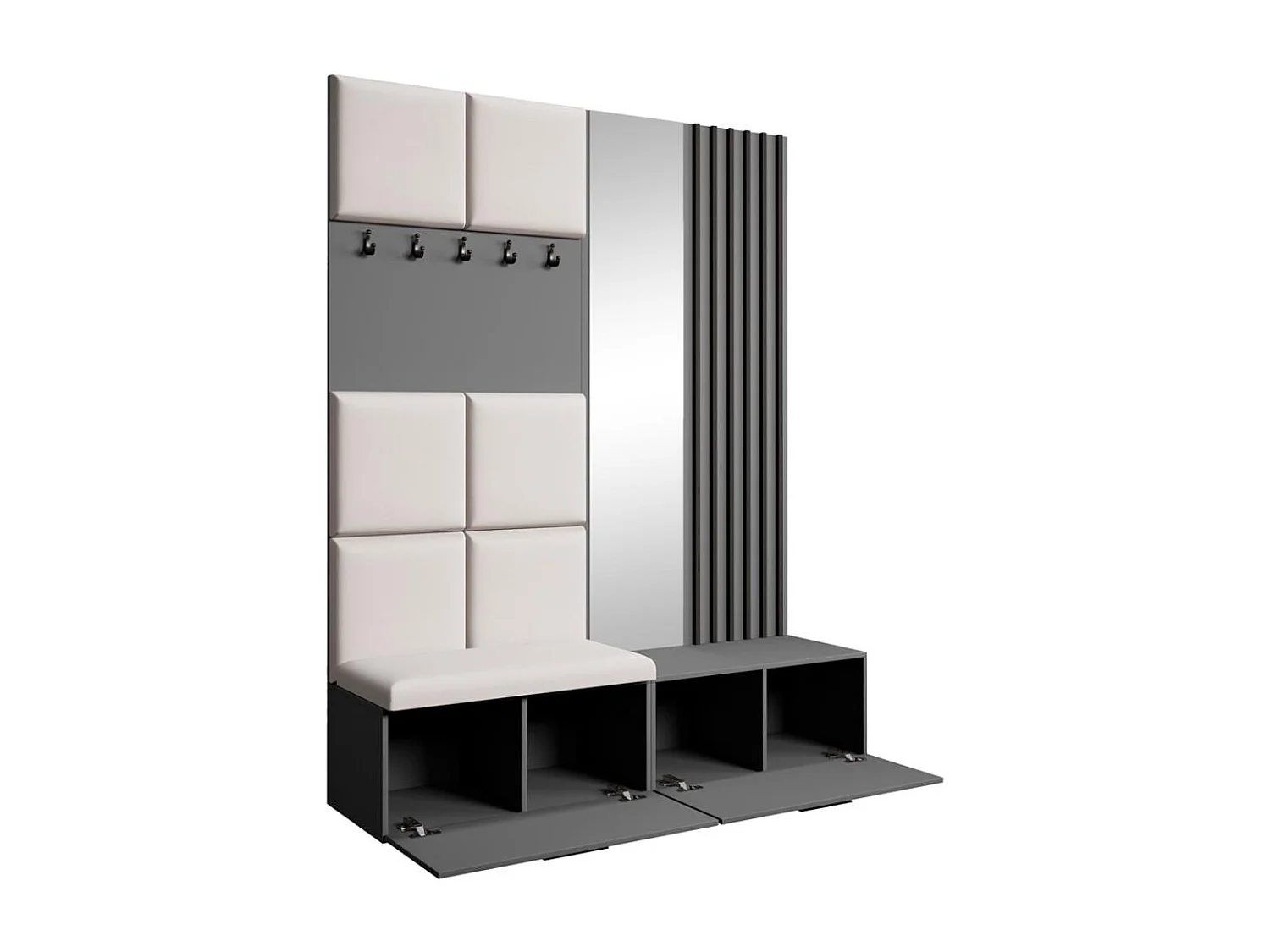 GARDEROBE Margaret I+II 162/203/43 avec panneaux/lames/miroir rembourrés