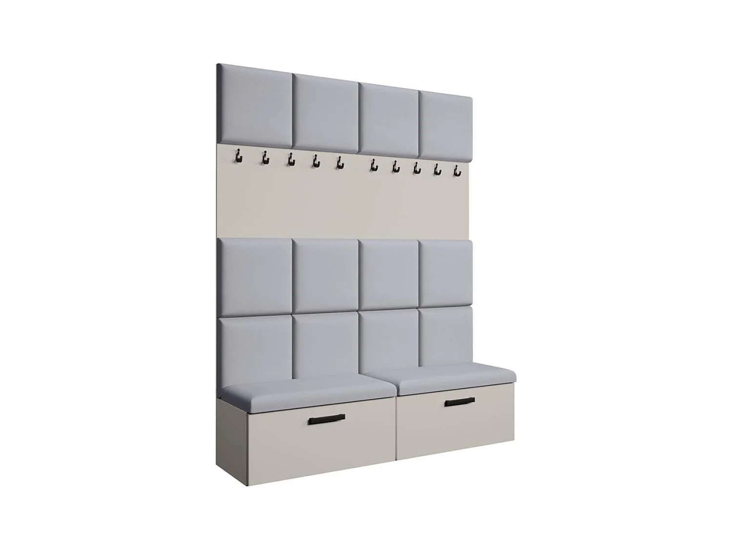 GARDEROBE Margaret I+I 162/203/43 mit gepolsterten Paneelen und Schuhschrank
