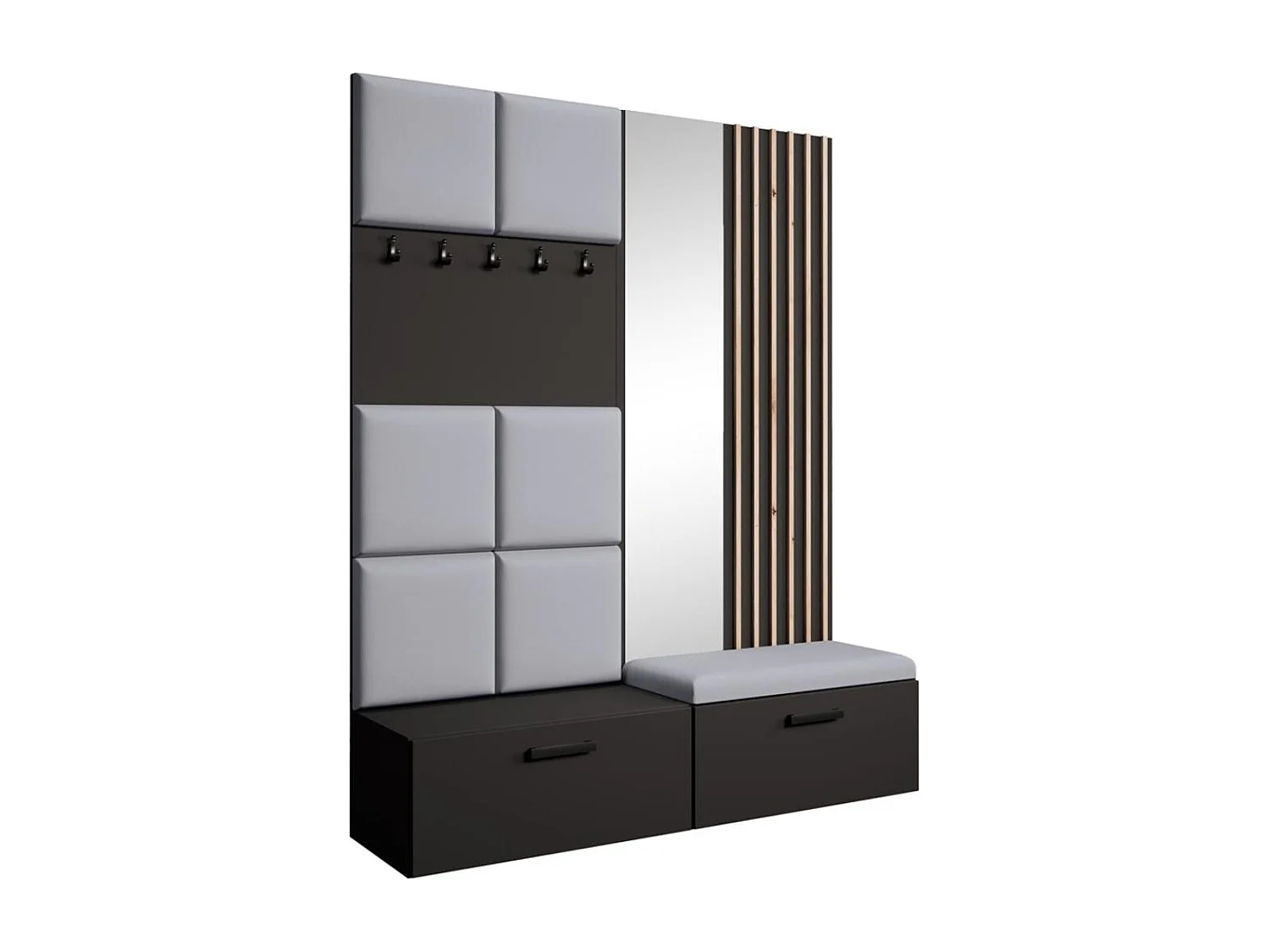 GARDEROBE Margaret I+II 162/203/43 avec panneaux/lames/miroir rembourrés