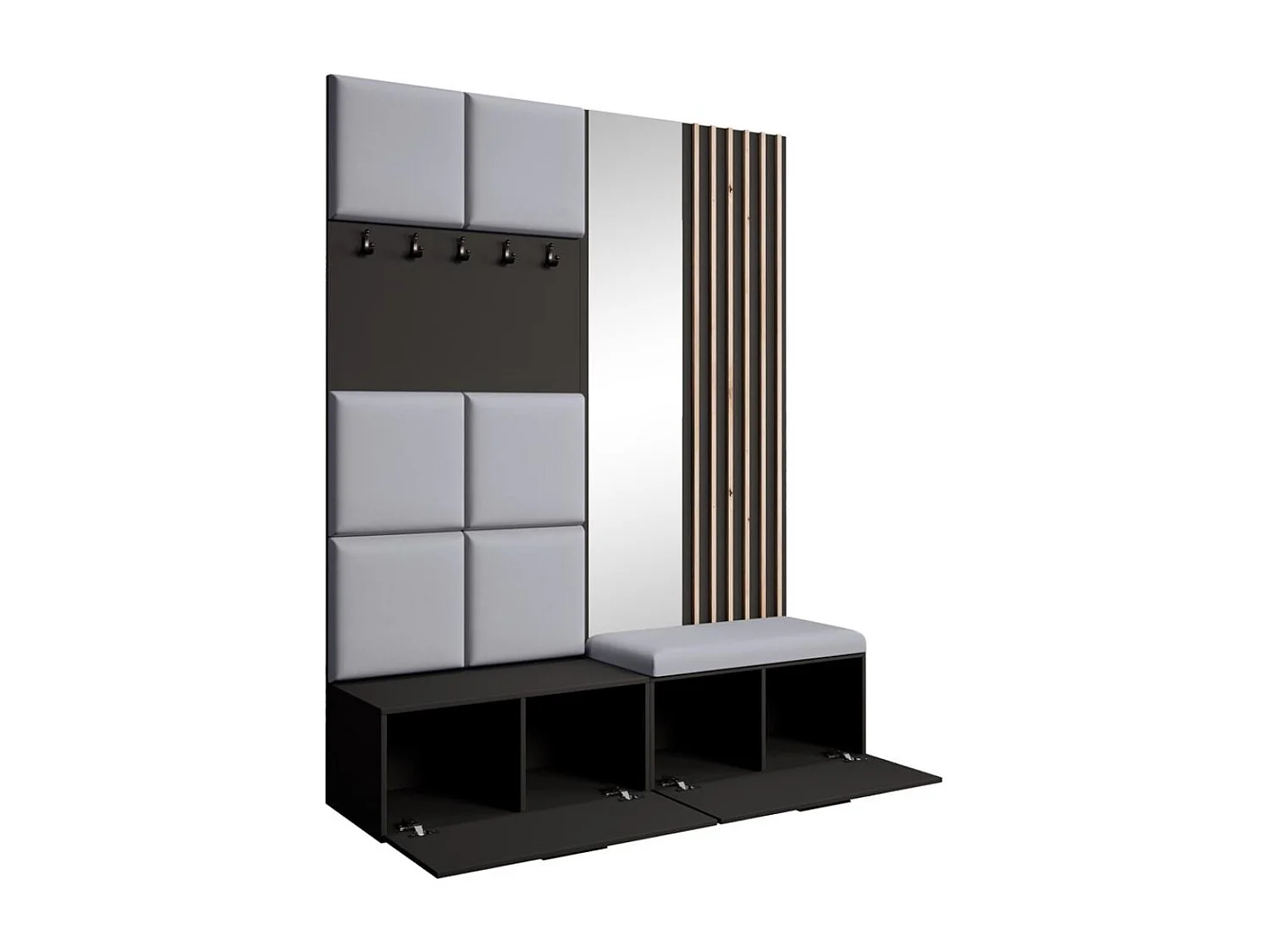 GARDEROBE Margaret I+II 162/203/43 avec panneaux/lames/miroir rembourrés