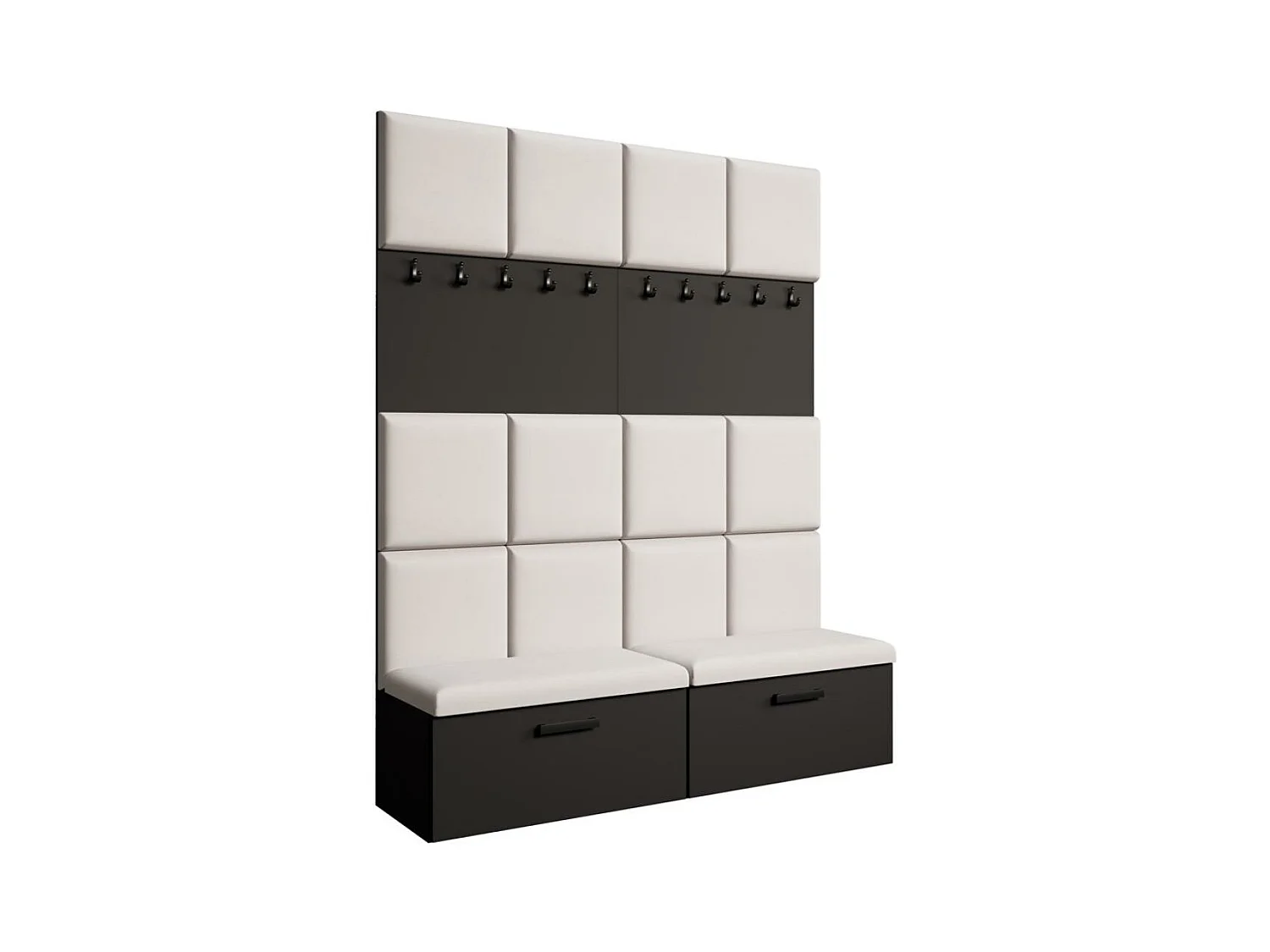 GARDEROBE Margaret I+I 162/203/43 mit gepolsterten Paneelen und Schuhschrank