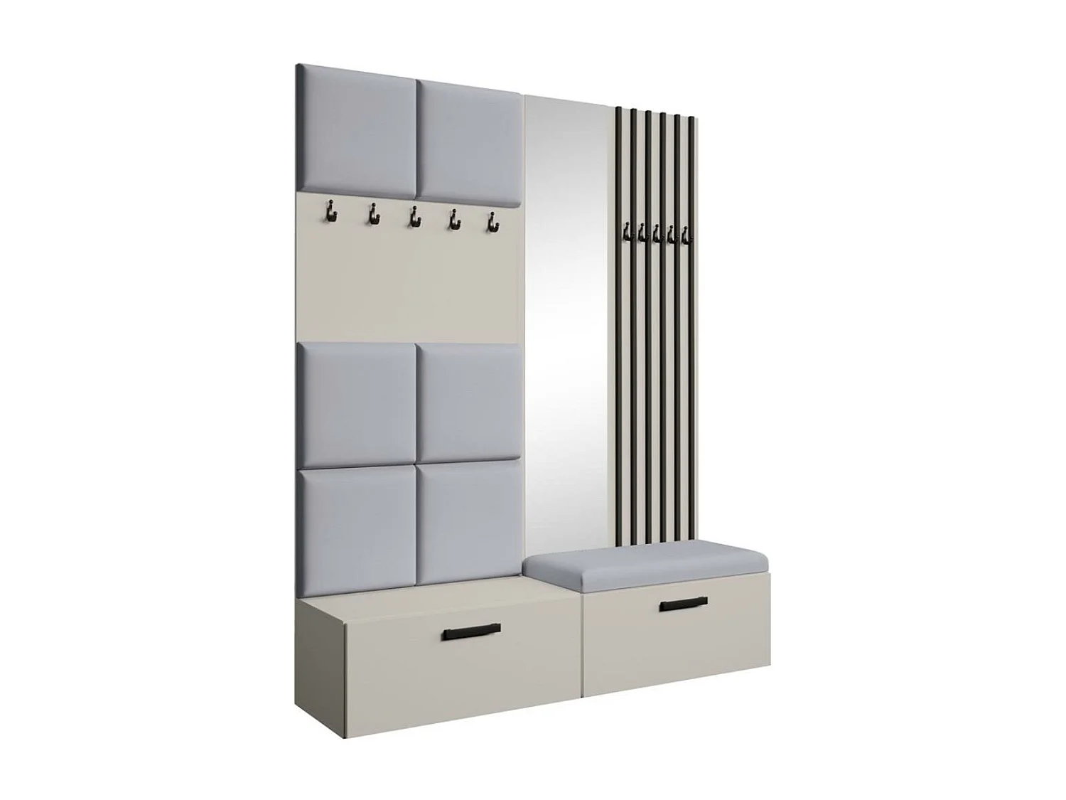 GARDEROBE Margaret I+II 162/203/43 avec panneaux/lames/miroir rembourrés