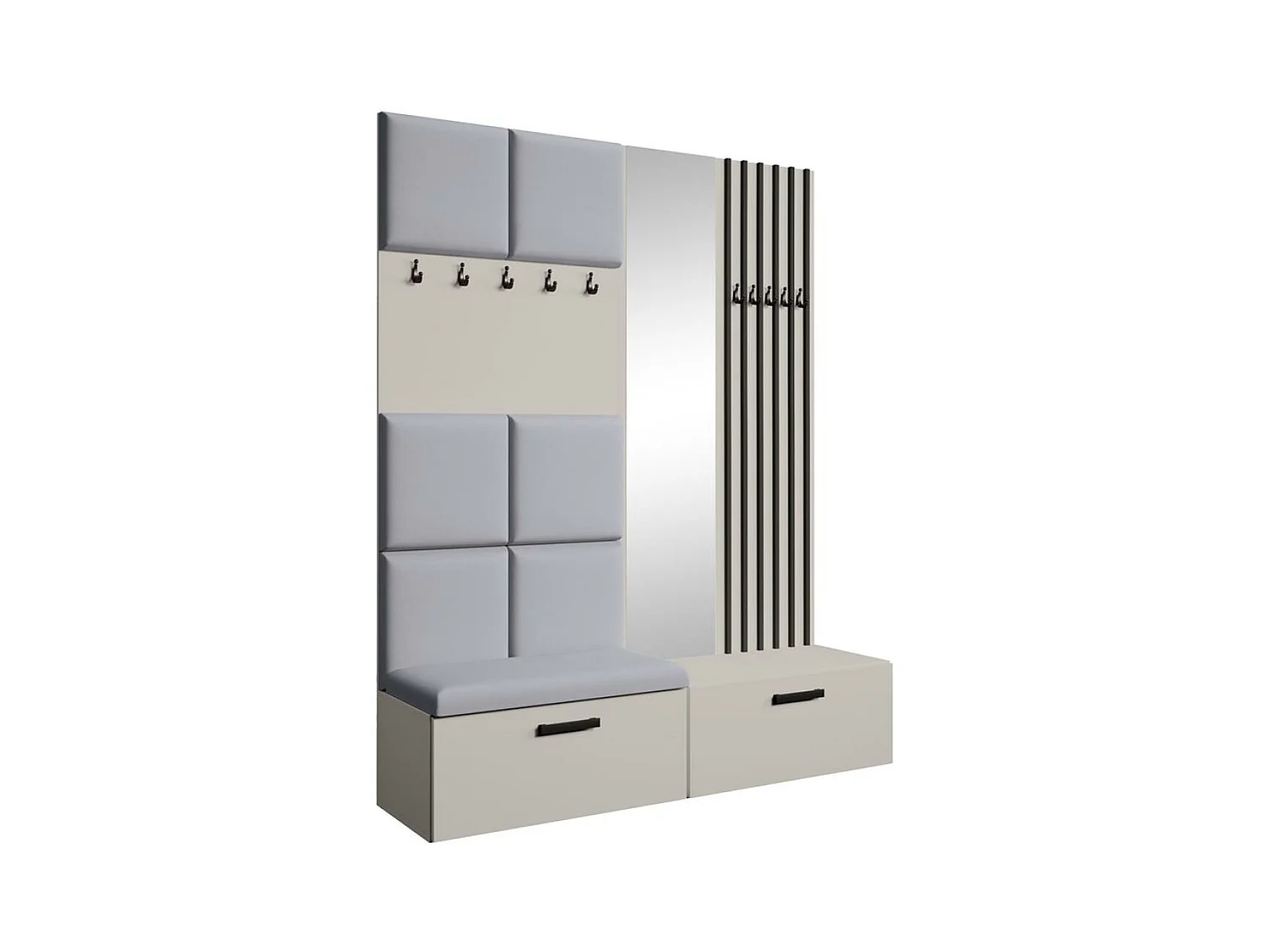 GARDEROBE Margaret I+II 162/203/43 avec panneaux/lames/miroir rembourrés