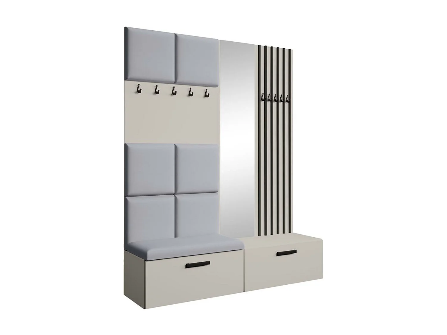 GARDEROBE Margaret I+II 162/203/43 avec panneaux/lames/miroir rembourrés