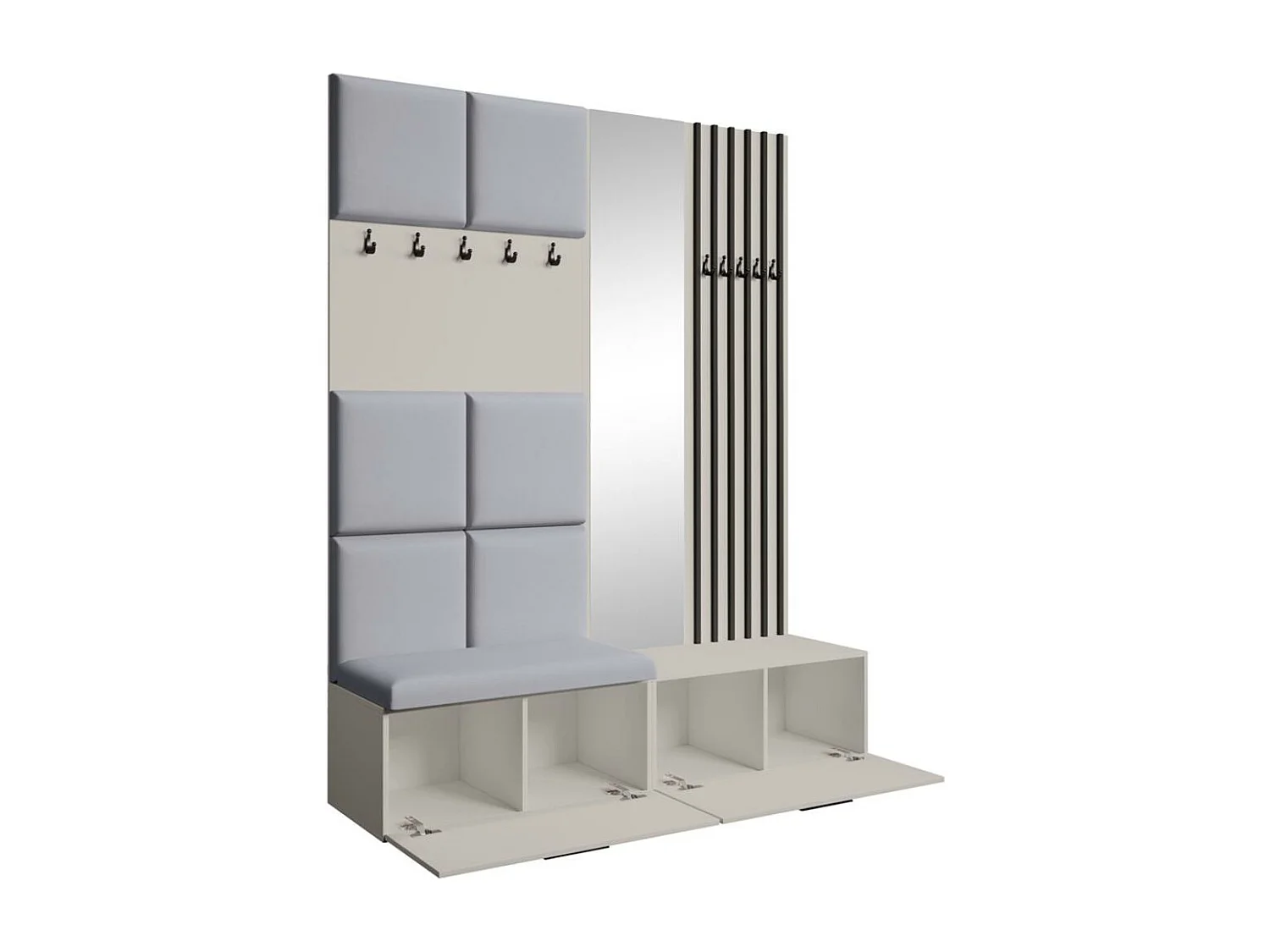 GARDEROBE Margaret I+II 162/203/43 avec panneaux/lames/miroir rembourrés