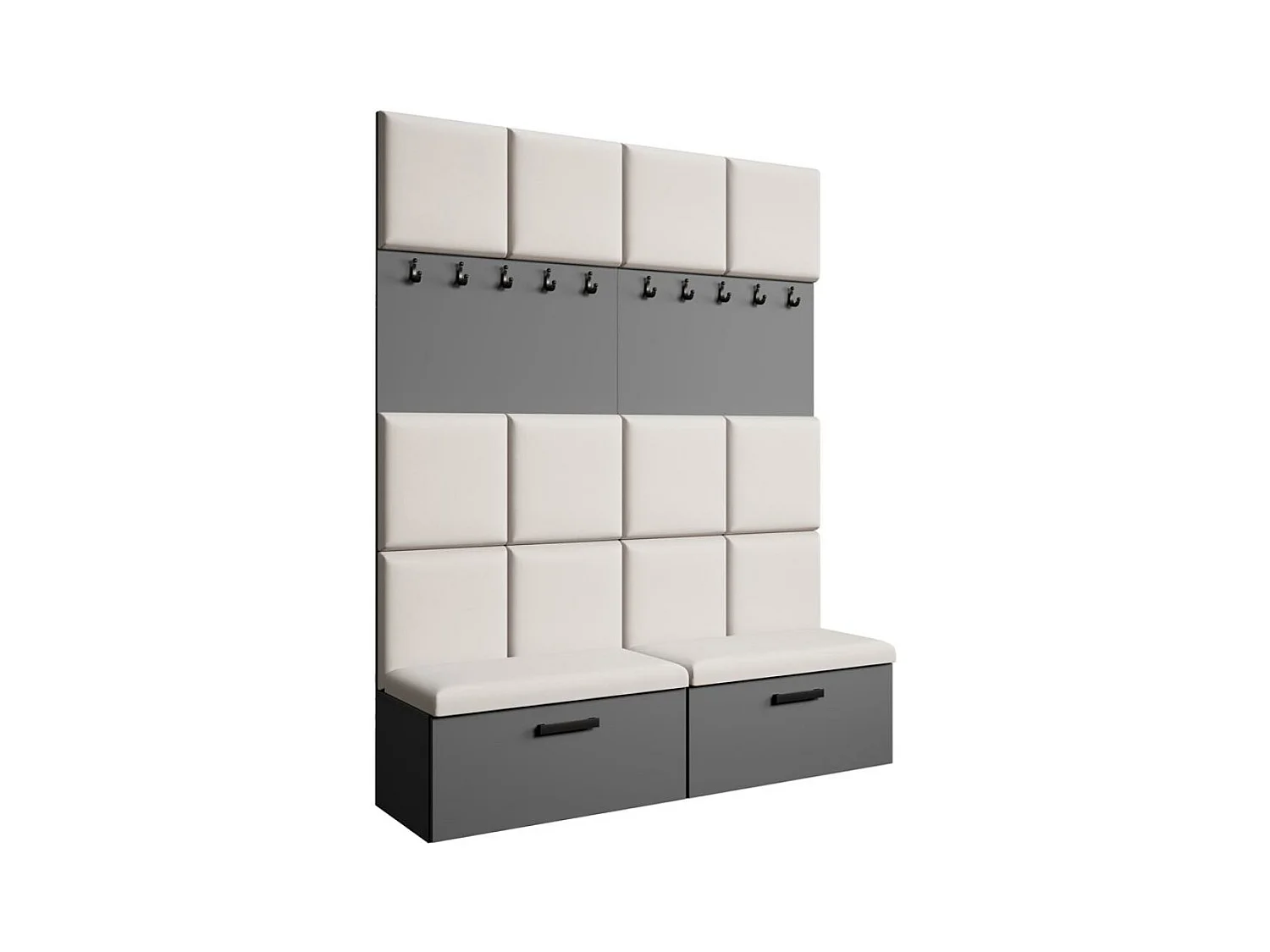 GARDEROBE Margaret I+I 162/203/43 mit gepolsterten Paneelen und Schuhschrank