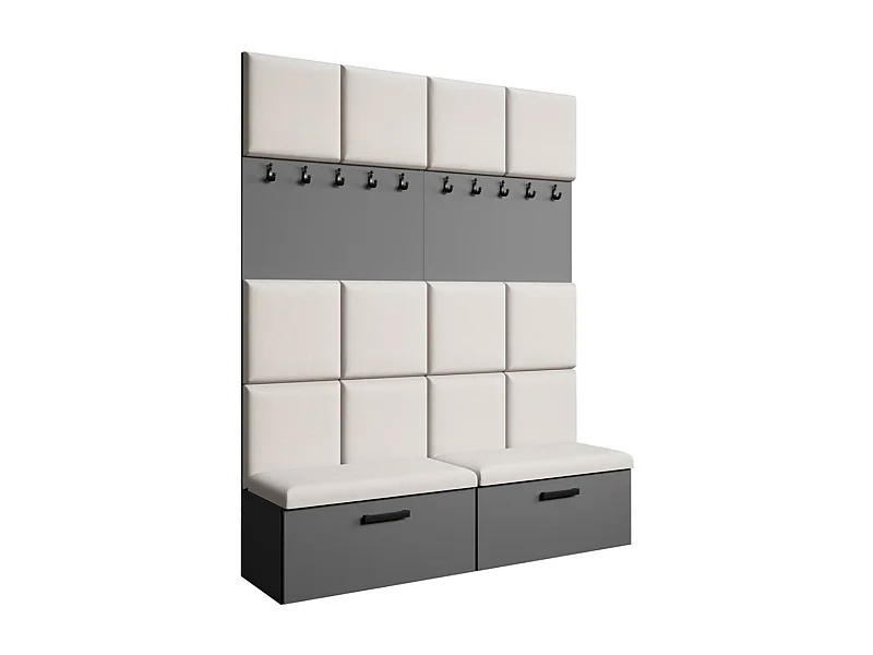 GARDEROBE Margaret I+I 162/203/43 met gestoffeerde panelen en schoenenkast