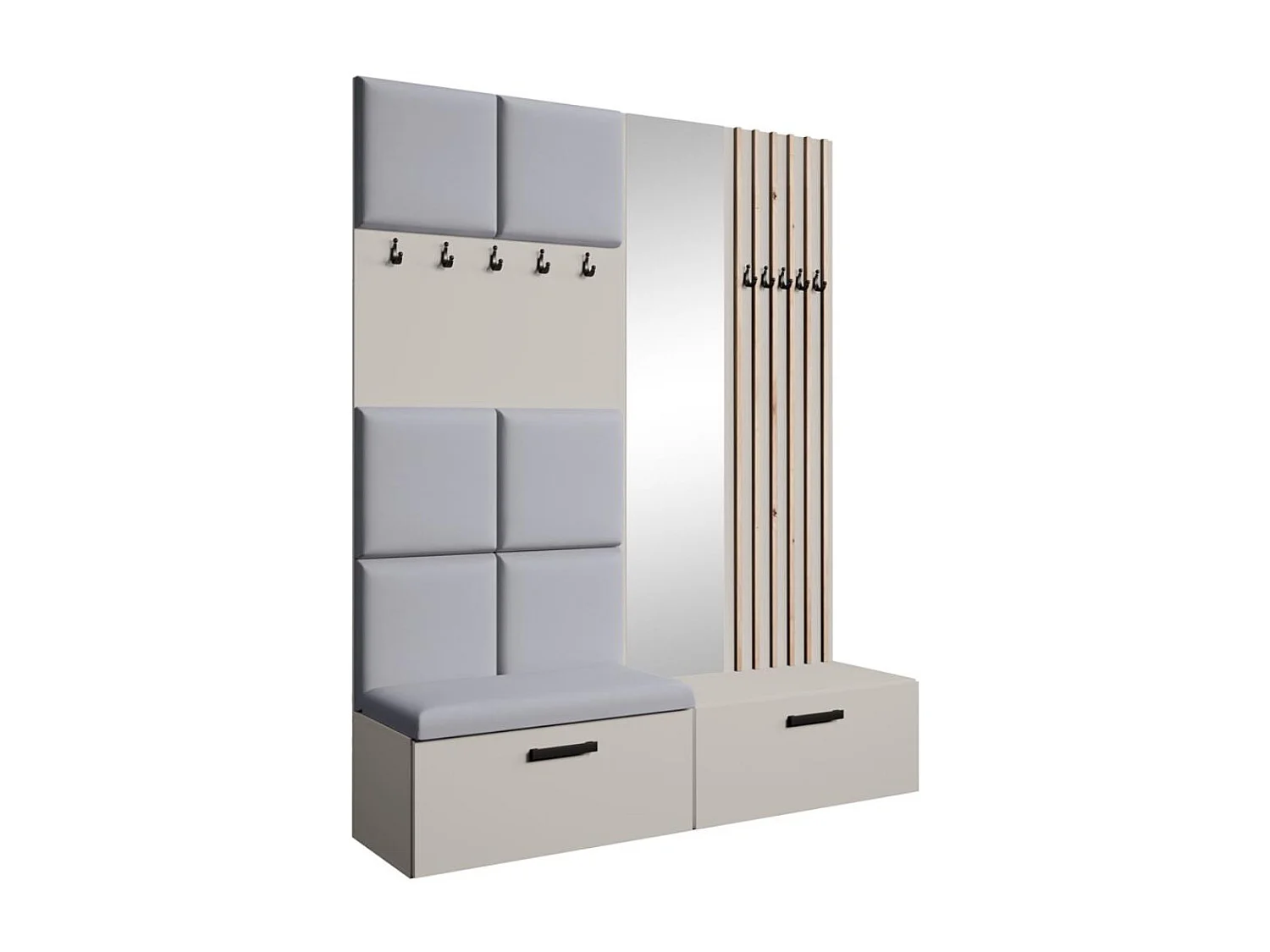 GARDEROBE Margaret I+II 162/203/43 avec panneaux/lames/miroir rembourrés