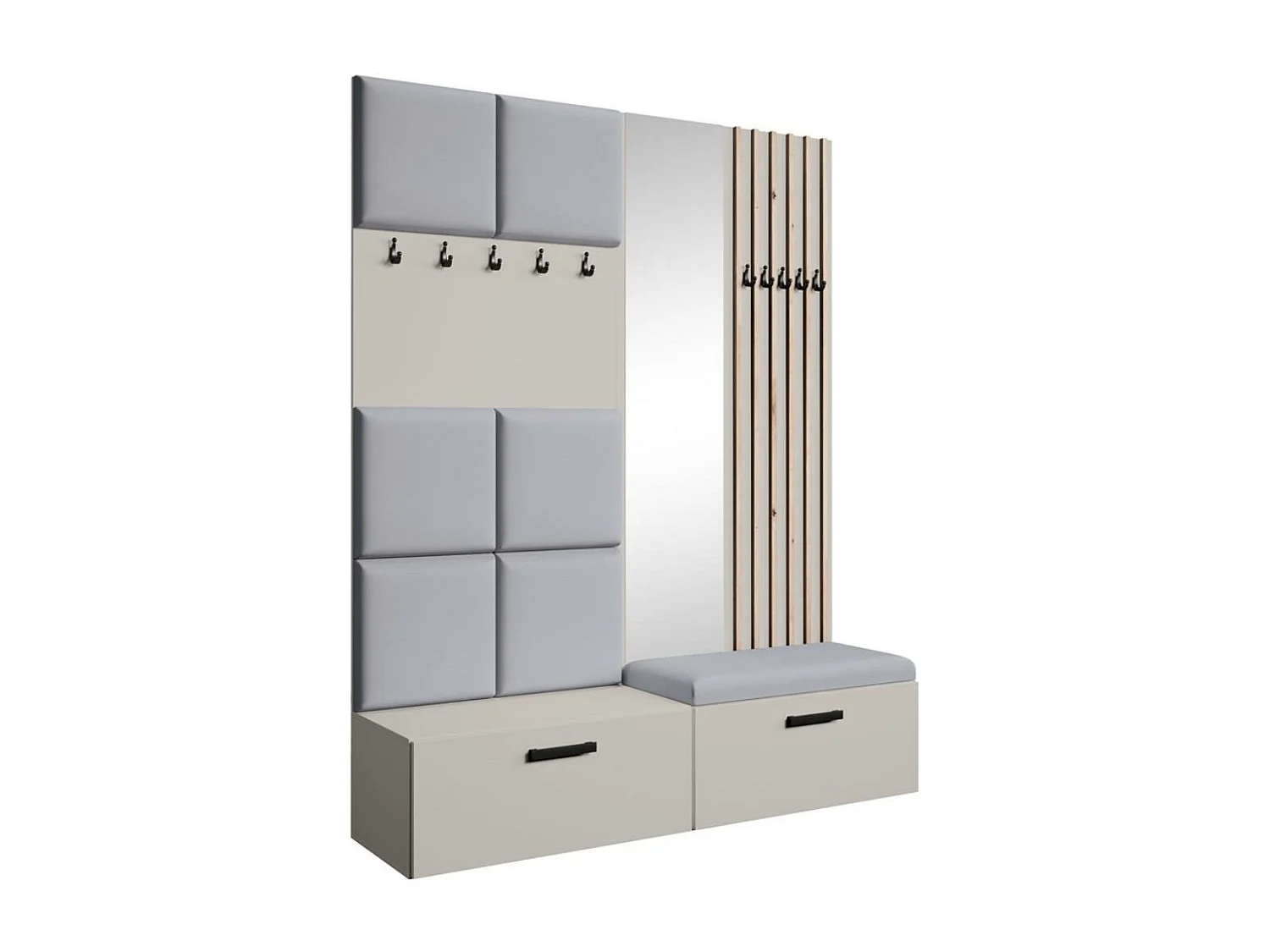 GARDEROBE Margaret I+II 162/203/43 avec panneaux/lames/miroir rembourrés