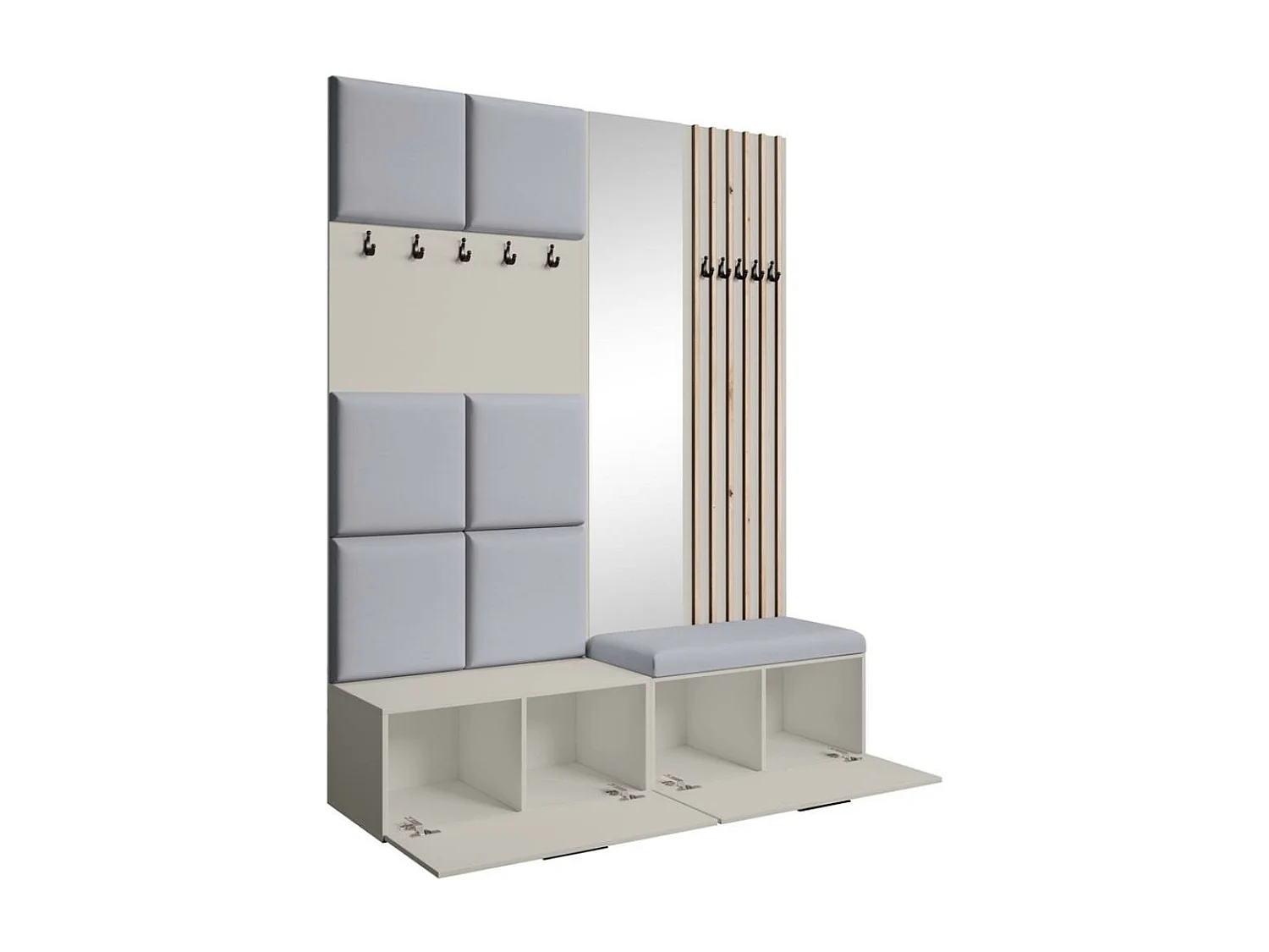 GARDEROBE Margaret I+II 162/203/43 avec panneaux/lames/miroir rembourrés