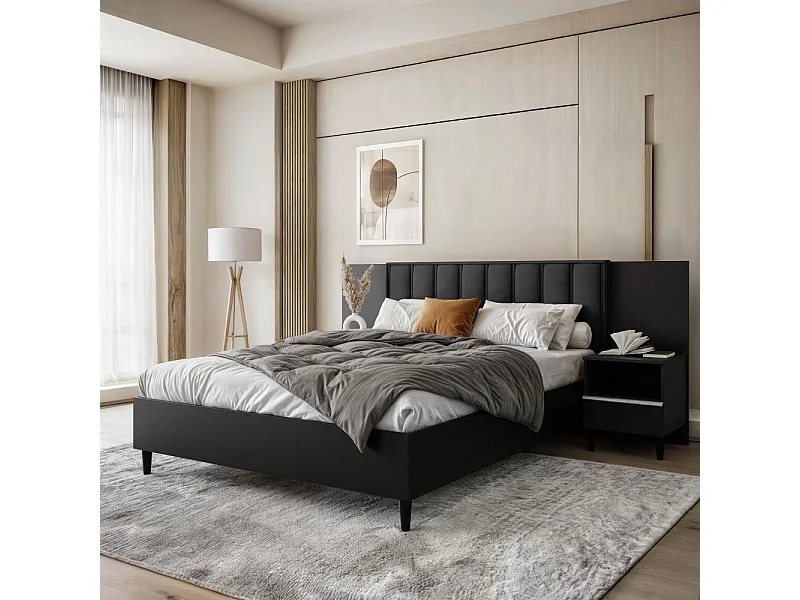 POLSTERBETT Stella 166/211/108 mit 2 Nachttischen schwarz