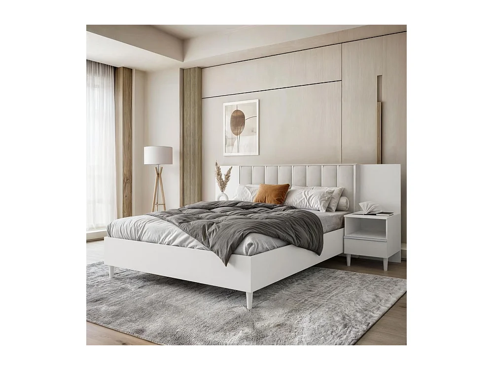 POLSTERBETT Stella 166/211/108 mit 2 Nachttischen beige