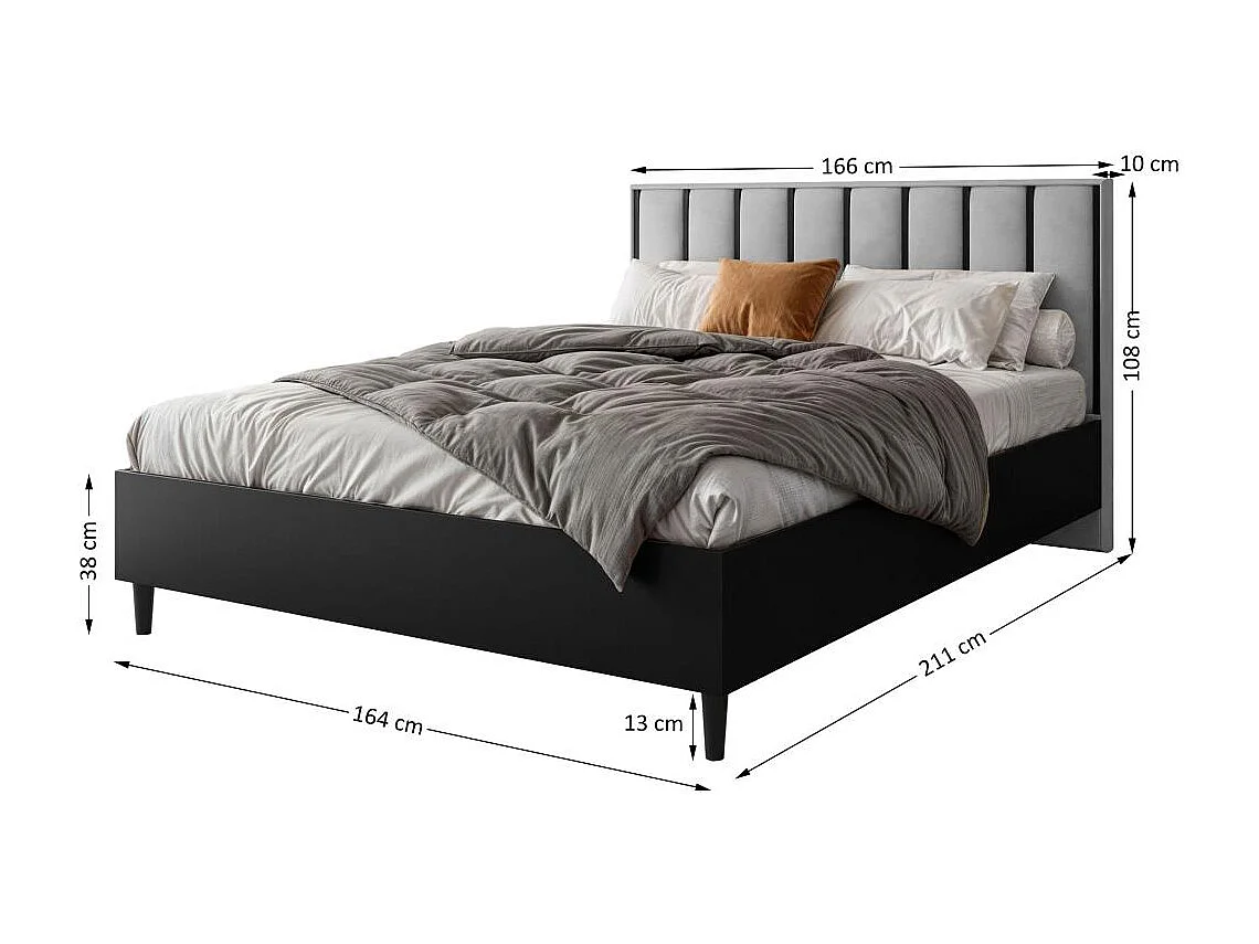 LIT COUCHÉ Stella 166/211/108 noir/gris